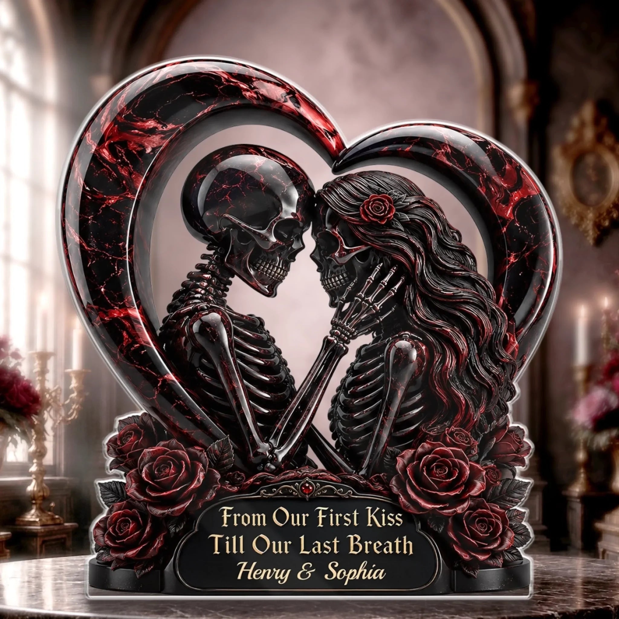 Custom Gothic Skeleton Acrylic Plaque - Personalized Halloween Decor, Anniversary Wedding Gifts For Husband And Wife, Him And Her - Unconditional Dark Love