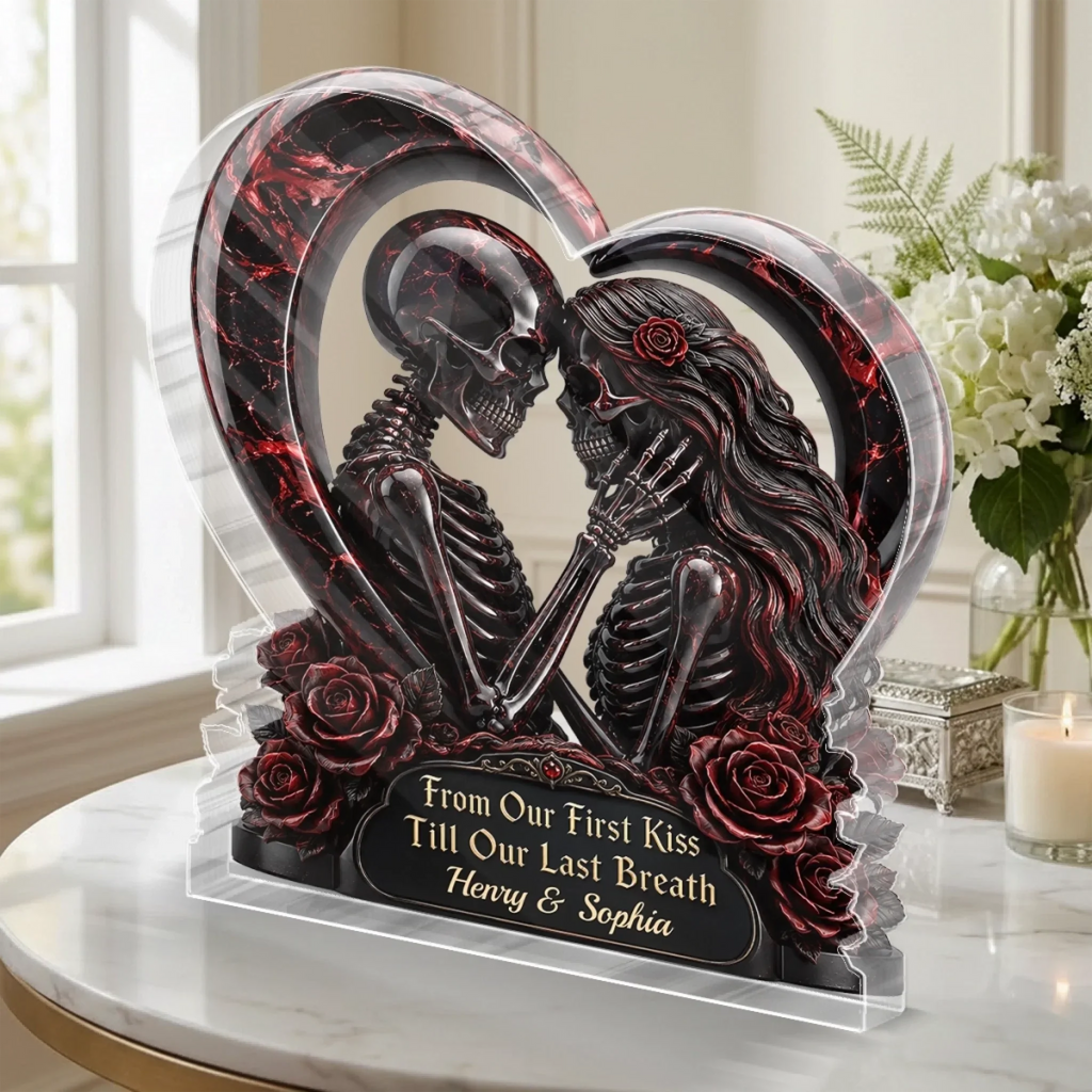 Custom Gothic Skeleton Acrylic Plaque - Personalized Halloween Decor, Anniversary Wedding Gifts For Husband And Wife, Him And Her - Unconditional Dark Love