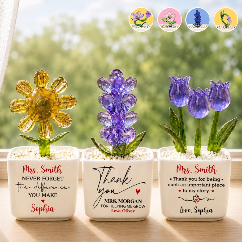 Custom Glass Everlasting Flowers - Personalized Teacher Appreciation, Back To School Gifts For Teachers - Thank You For Helping Me Bloom