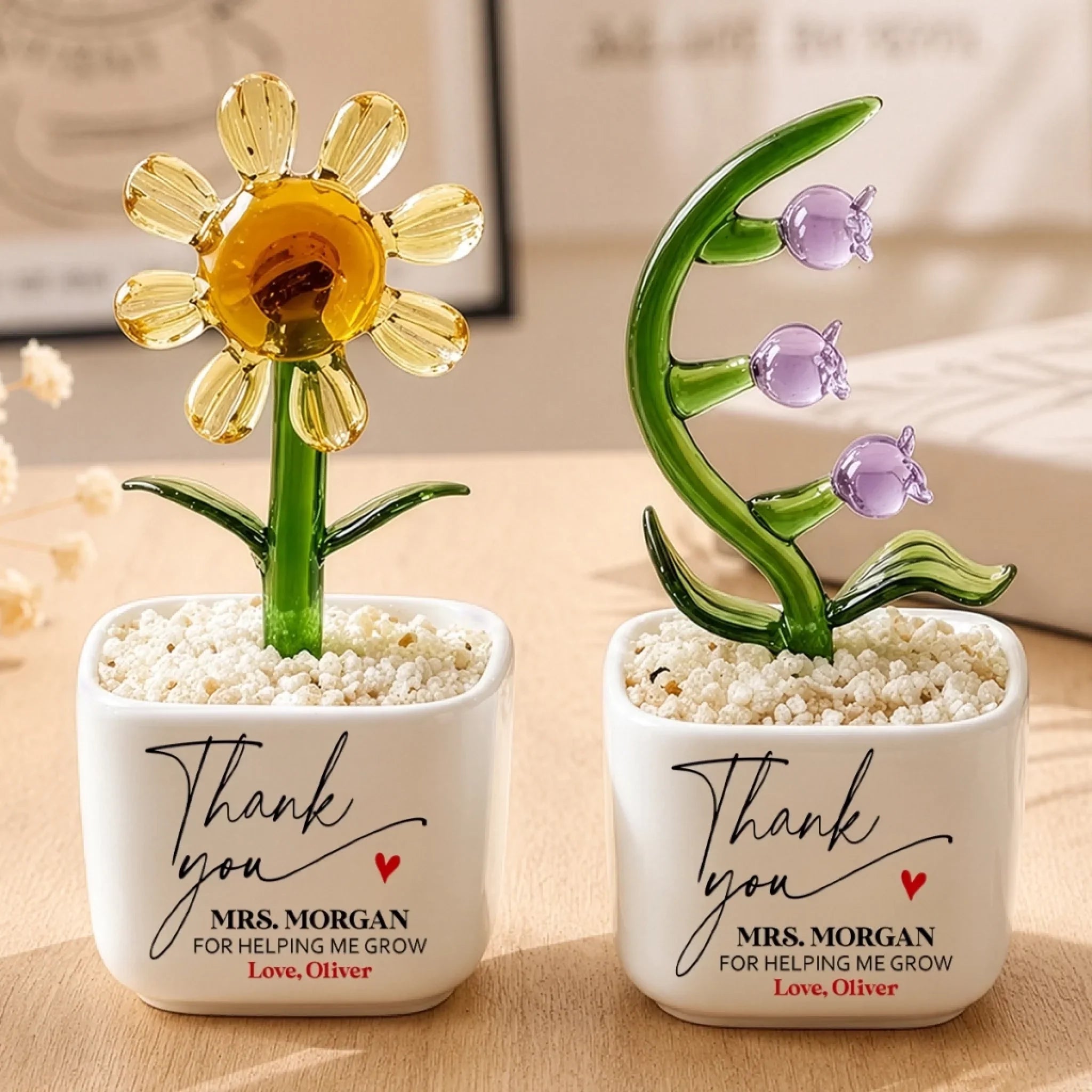 Custom Glass Everlasting Flowers - Personalized Teacher Appreciation, Back To School Gifts For Teachers - Thank You For Helping Me Bloom