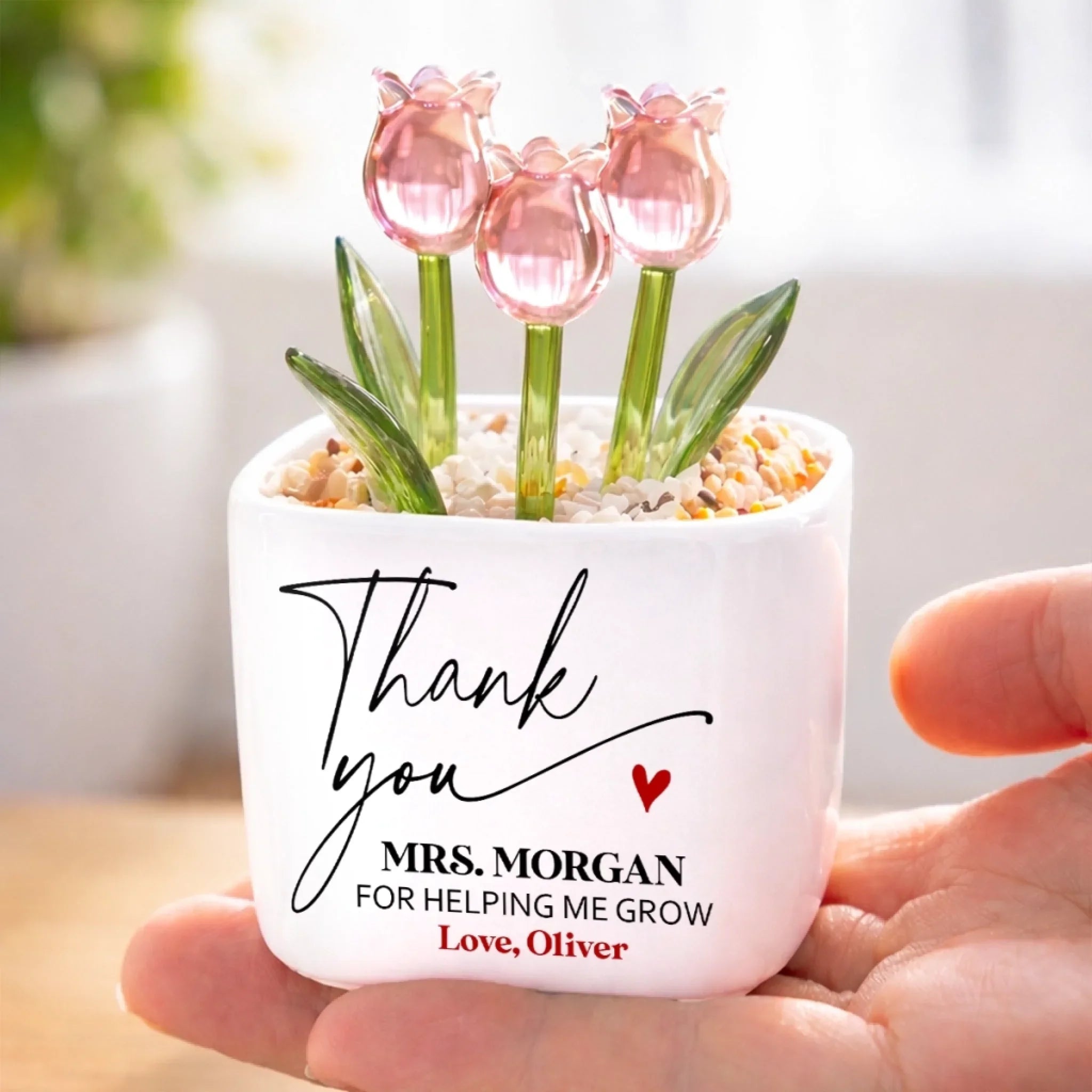 Custom Glass Everlasting Flowers - Personalized Teacher Appreciation, Back To School Gifts For Teachers - Thank You For Helping Me Bloom