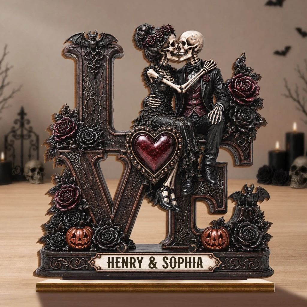 Custom Skeleton 2-Layered Wooden Plaque - Personalized Halloween Decor, Anniversary Wedding Gifts For Husband And Wife, Him And Her - Together Till The End