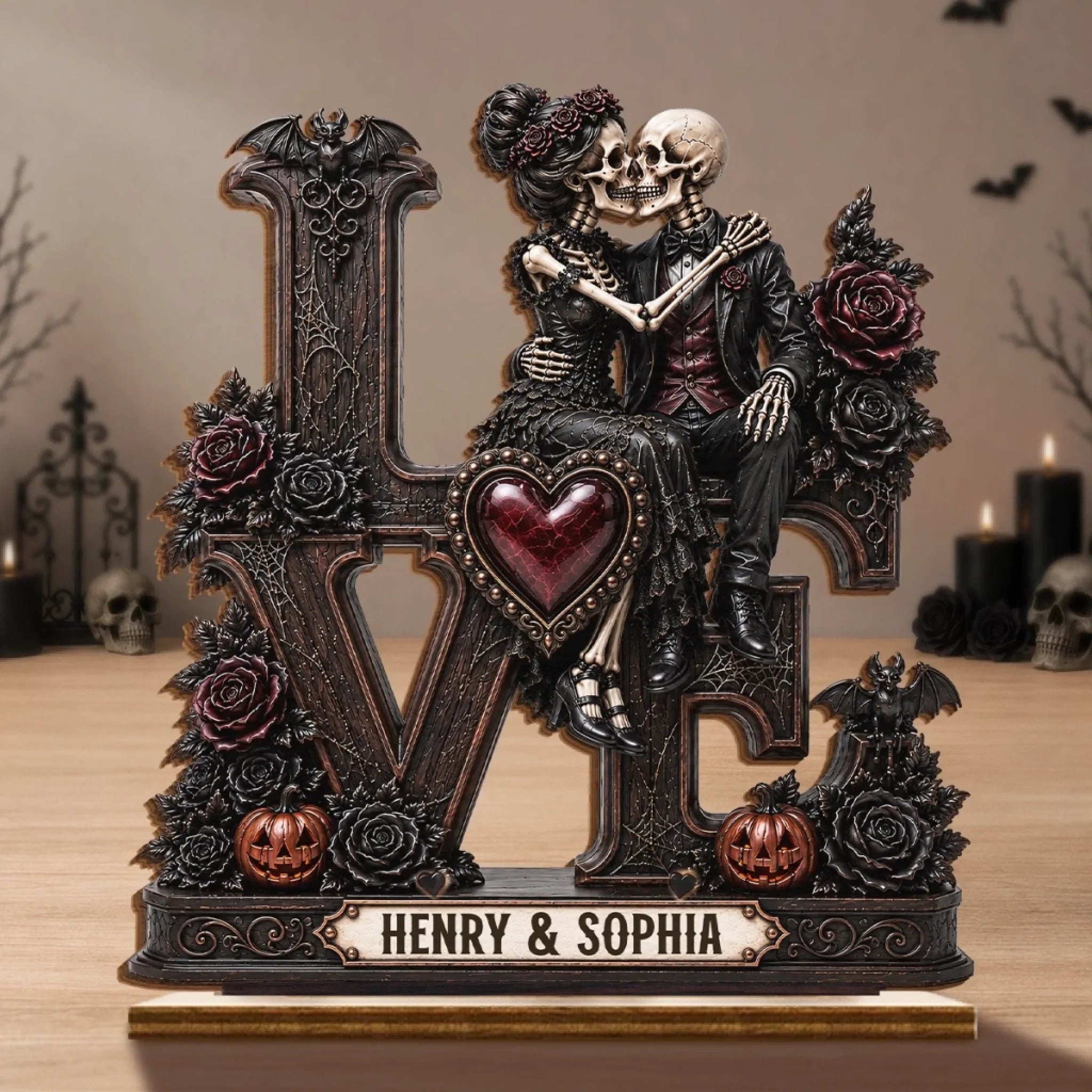 Custom Skeleton 2-Layered Wooden Plaque - Personalized Halloween Decor, Anniversary Wedding Gifts For Husband And Wife, Him And Her - Together Till The End