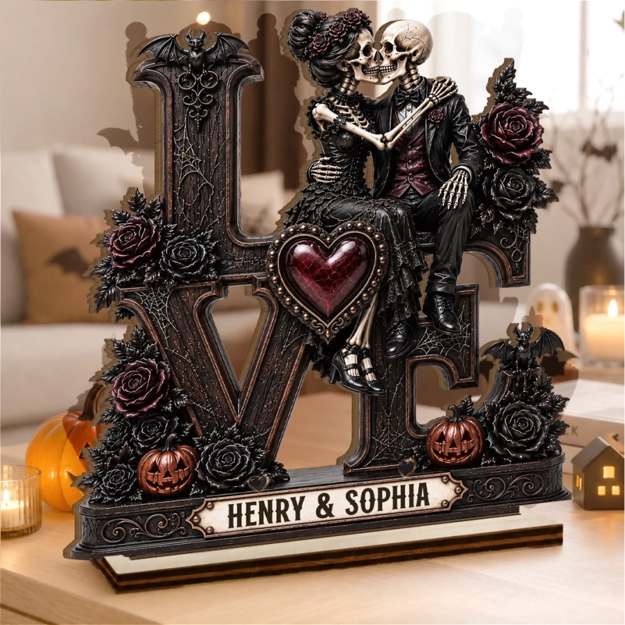 Custom Skeleton 2-Layered Wooden Plaque - Personalized Halloween Decor, Anniversary Wedding Gifts For Husband And Wife, Him And Her - Together Till The End