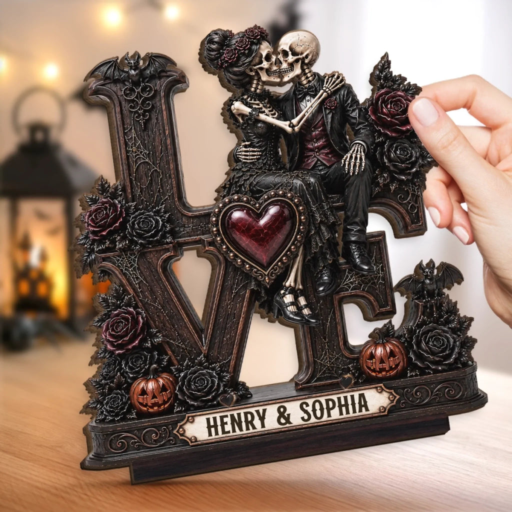 Custom Skeleton 2-Layered Wooden Plaque - Personalized Halloween Decor, Anniversary Wedding Gifts For Husband And Wife, Him And Her - Together Till The End