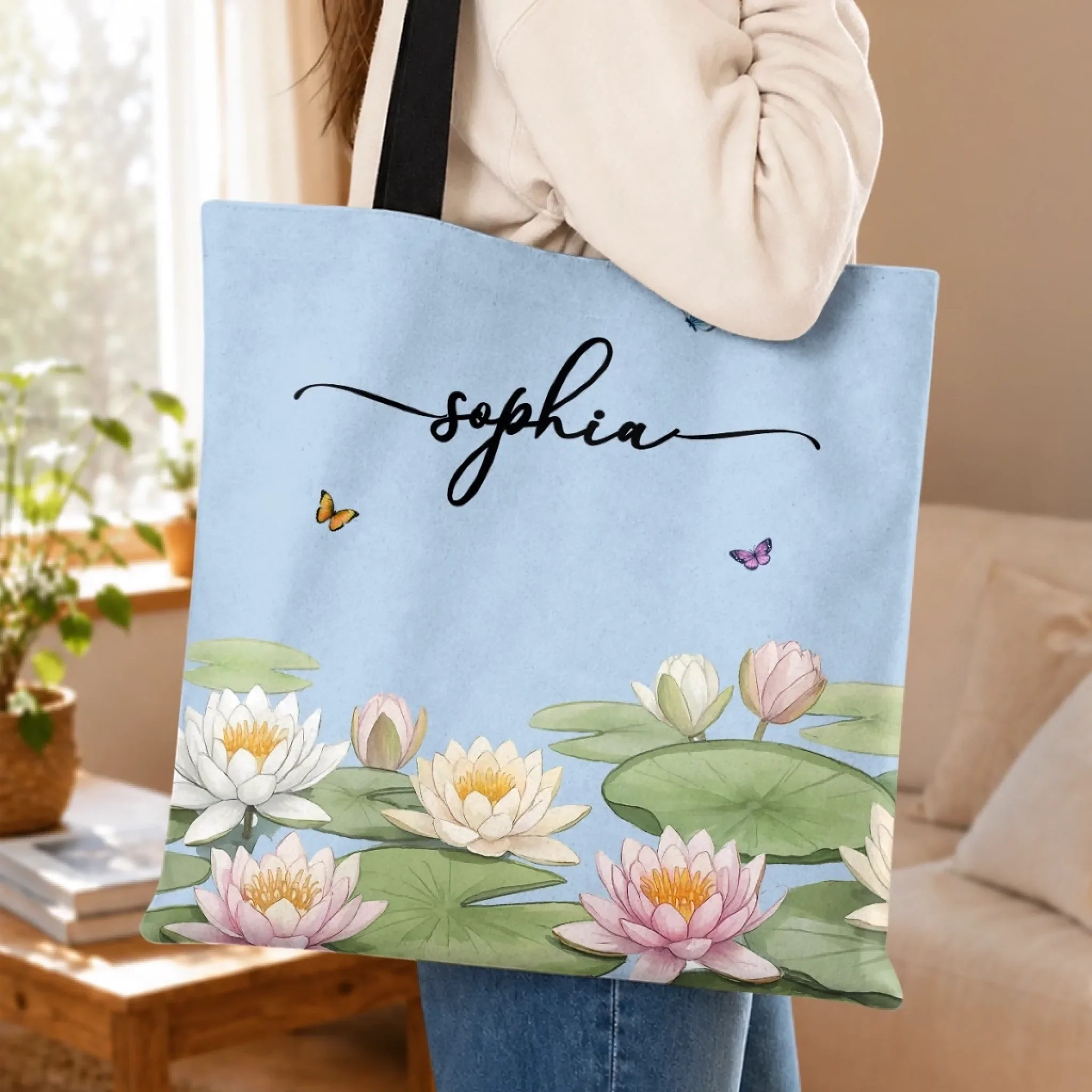 Custom All-Over Print Tote Bag - Personalized Birthday Gifts For Wife, Daughter, Besties, Sisters, Granddaughter, Grandma, Mom, Yourself - Wildflowers In Heart