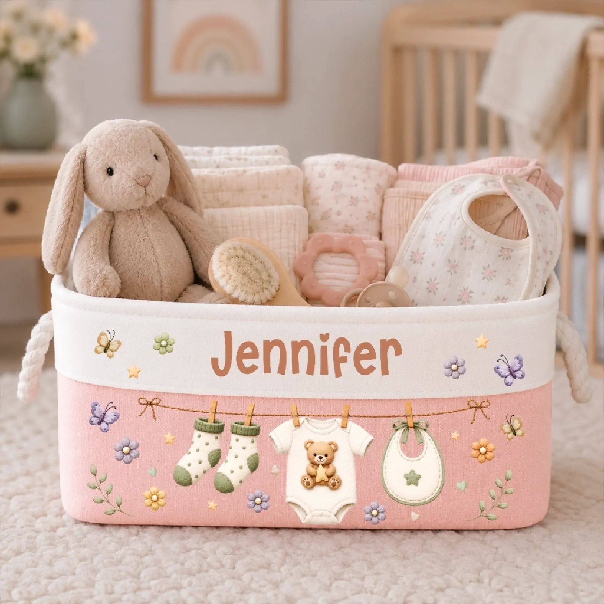 Custom Storage Basket - Personalized Baby Shower, Gender Reveal Gifts For New Moms, New Dads, New Parents - Tiny Miracle Big Love