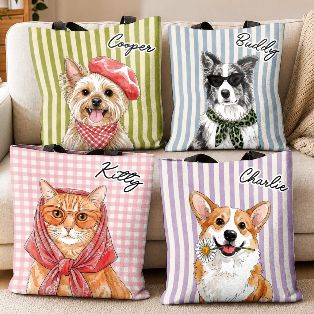 Custom Photo All-Over Print Tote Bag - Personalized Birthday Gifts For Dog Cat Lovers, Dog Dad And Mom, Cat Owners - Fur Baby Daily Walks