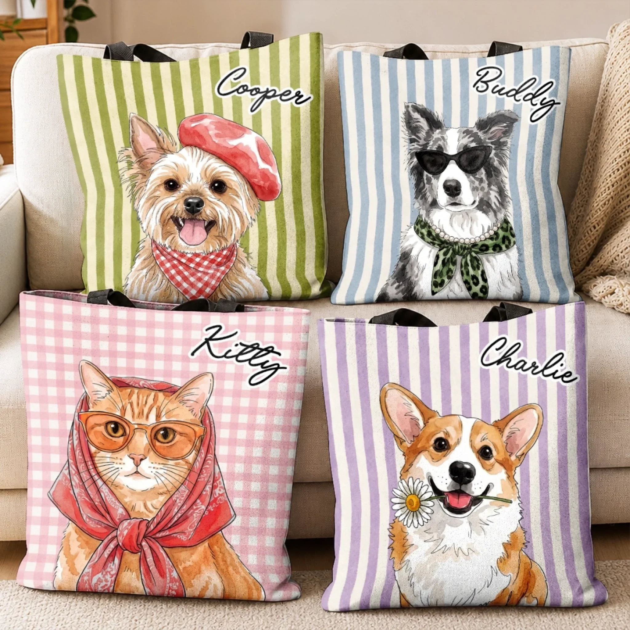 Custom Photo All-Over Print Tote Bag - Personalized Birthday Gifts For Dog Cat Lovers, Dog Dad And Mom, Cat Owners - Fur Baby Daily Walks