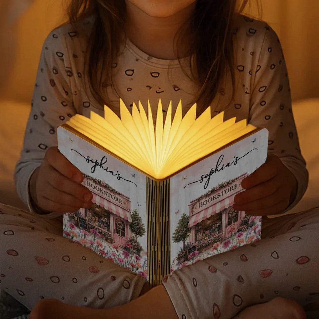 Custom Foldable LED Magic Book Lamp - Personalized Bookish Gifts For Book Lovers, Bookworms, Readers - Reading Is My Happy Place