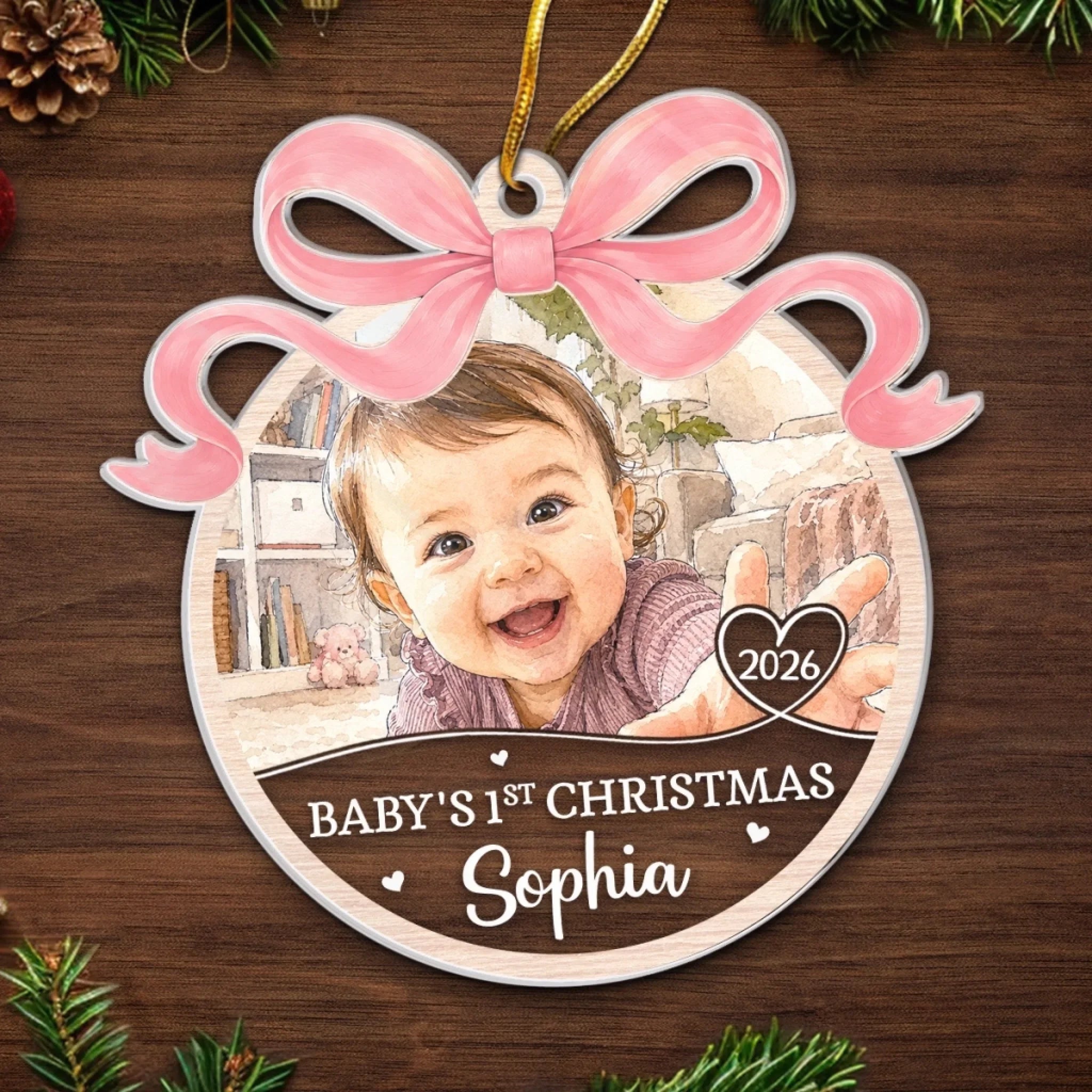 Custom Photo First Christmas Acrylic Ornament - Personalized Christmas Baby Shower, Gender Reveal Gifts For New Moms, New Dads, New Parents - Merry First Christmas Little One