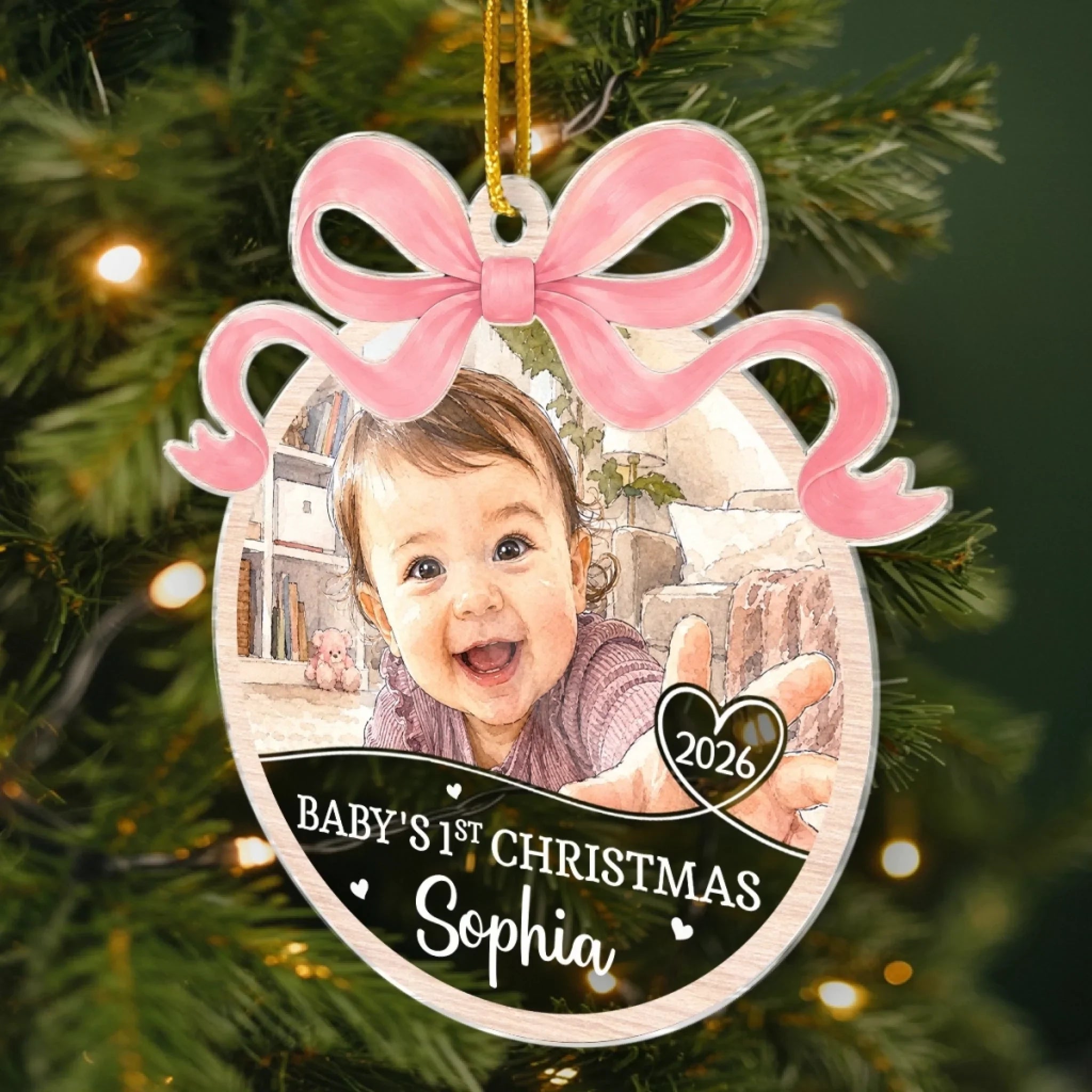 Custom Photo First Christmas Acrylic Ornament - Personalized Christmas Baby Shower, Gender Reveal Gifts For New Moms, New Dads, New Parents - Merry First Christmas Little One