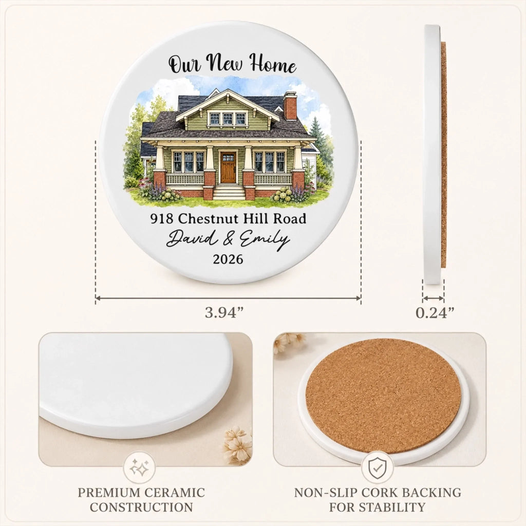 Custom Photo New Home Ceramic Coaster - Personalized Anniversary Christmas Wedding Gifts For Husband And Wife, Him And Her - A Fresh Place To Grow