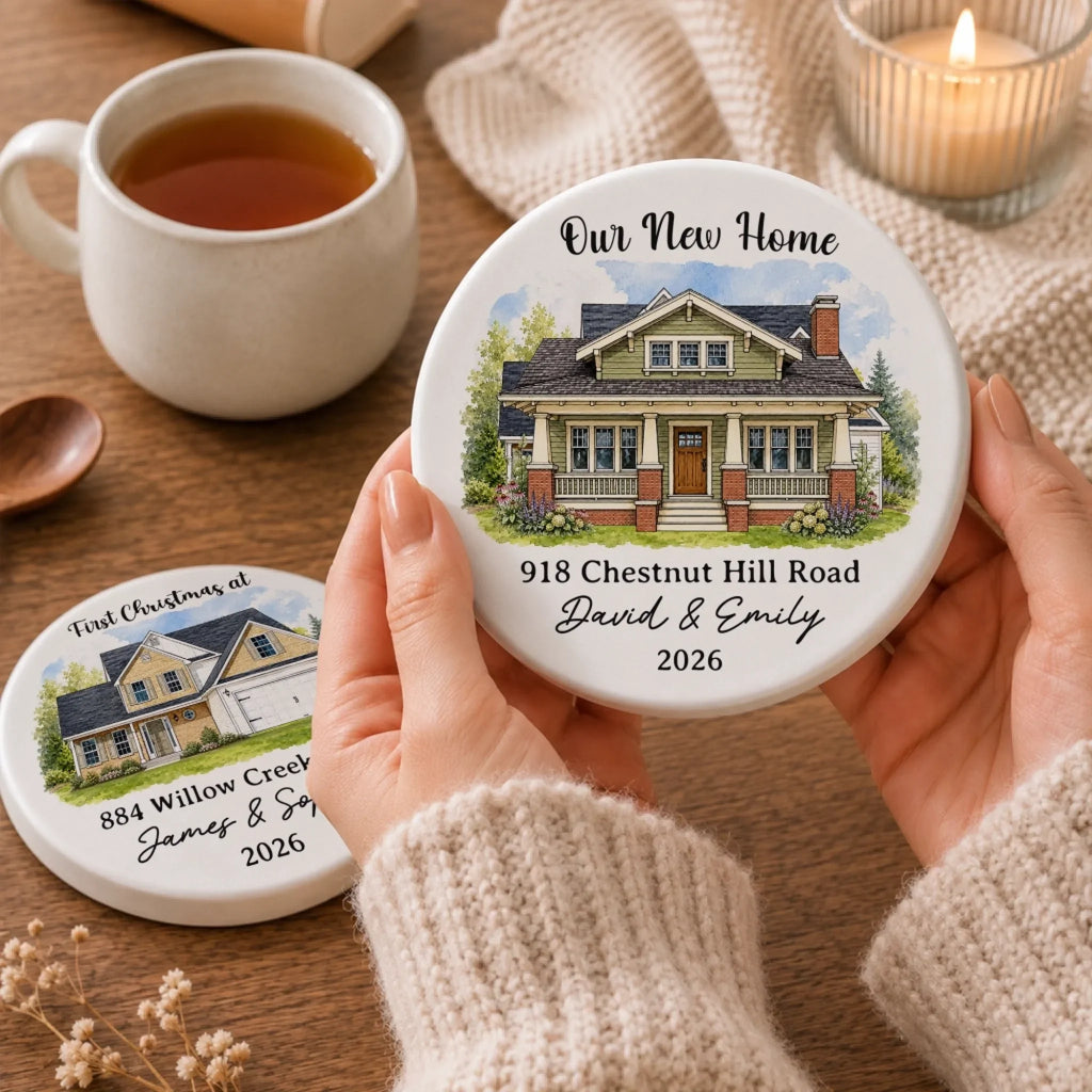Custom Photo New Home Ceramic Coaster - Personalized Anniversary Christmas Wedding Gifts For Husband And Wife, Him And Her - A Fresh Place To Grow