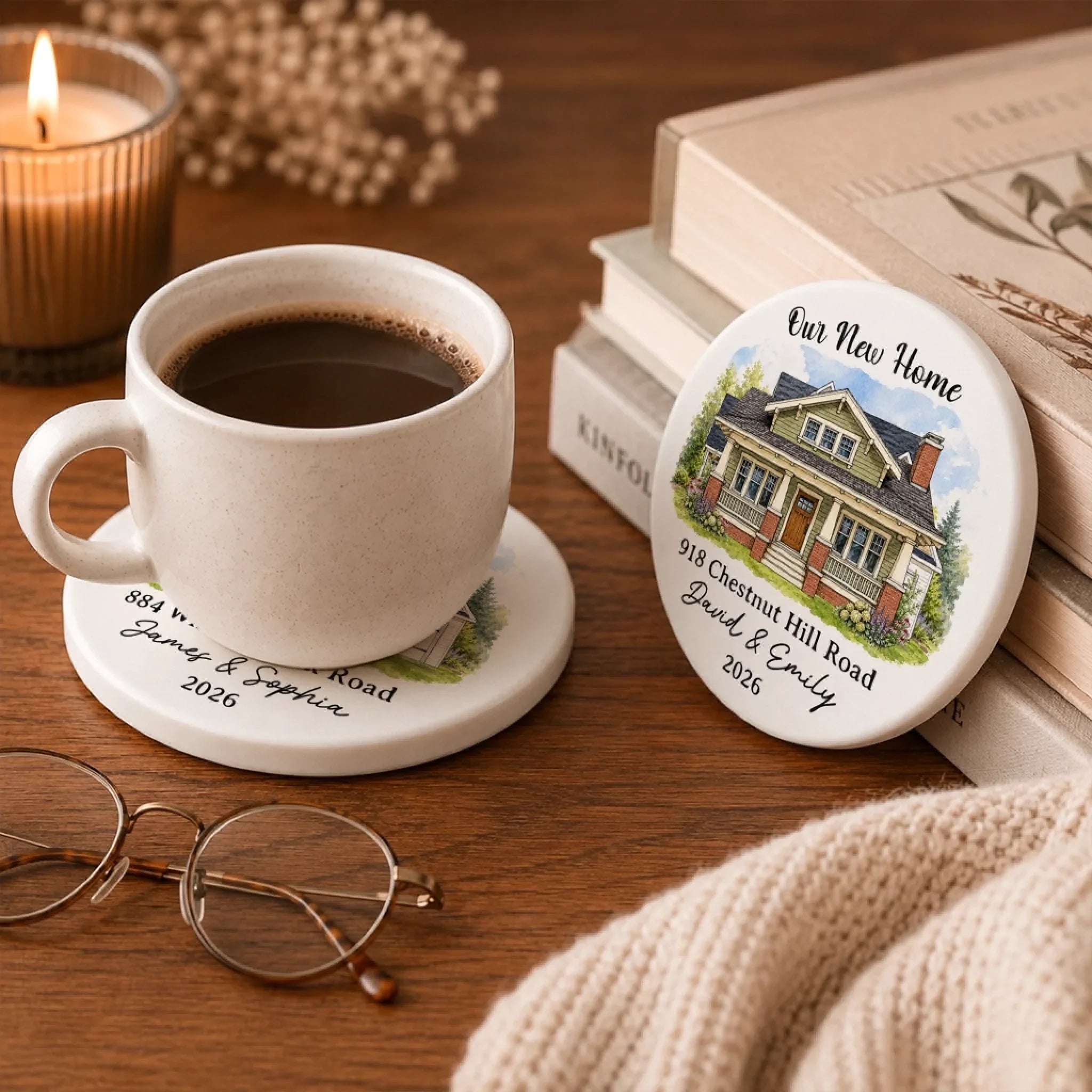Custom Photo New Home Ceramic Coaster - Personalized Anniversary Christmas Wedding Gifts For Husband And Wife, Him And Her - A Fresh Place To Grow