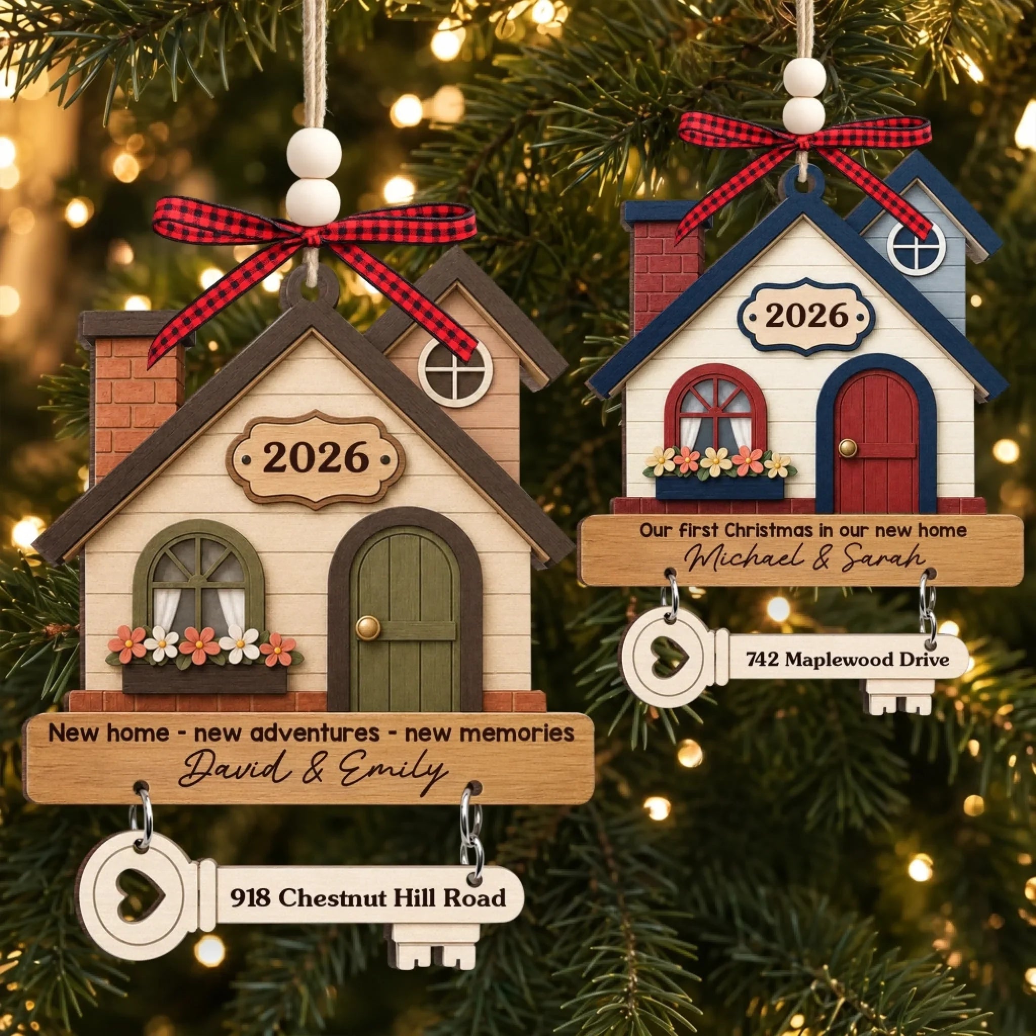 Custom New Home Wooden Ornament With Tag - Personalized Anniversary Christmas Wedding Gifts For Husband And Wife, Him And Her - Where New Memories Begin