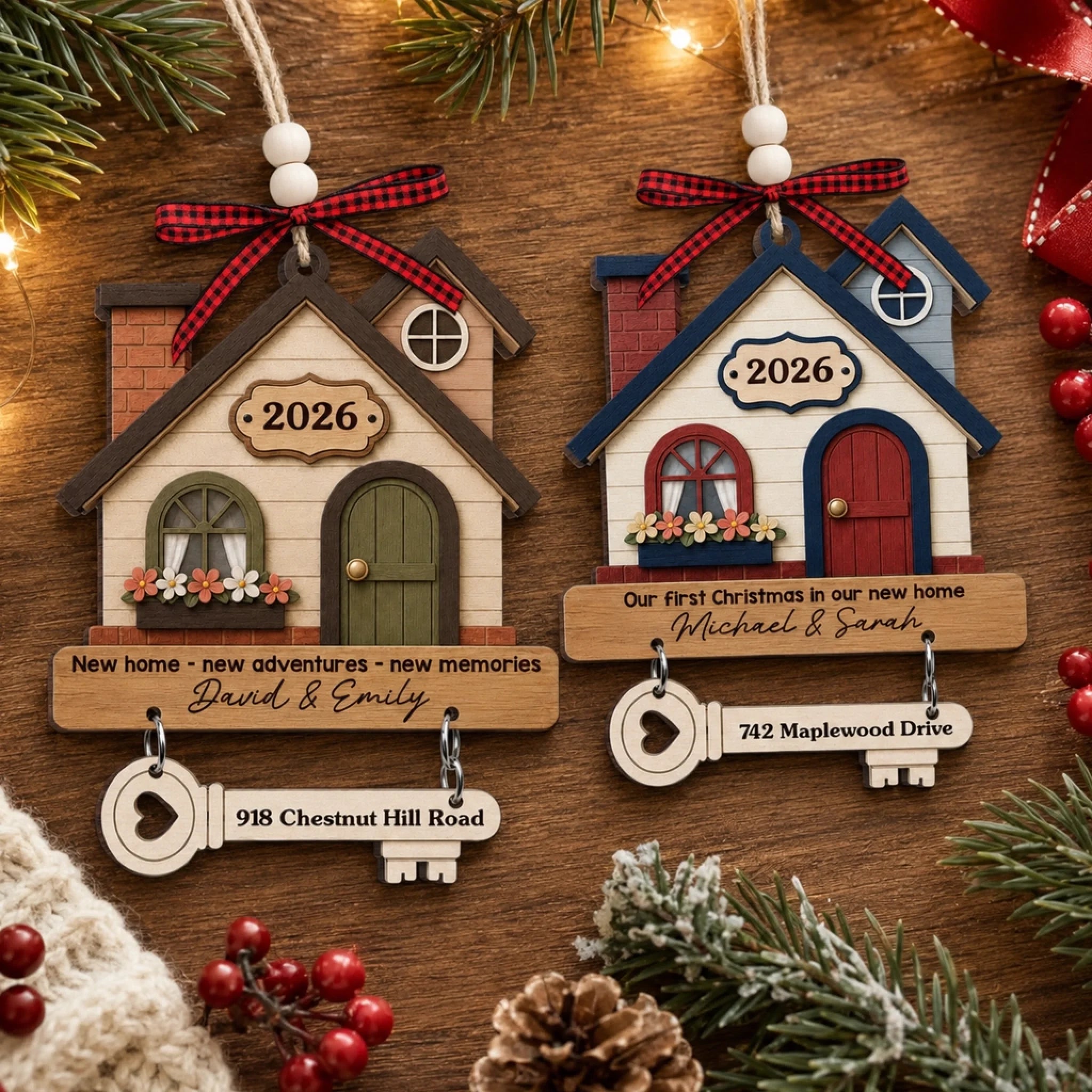 Custom New Home Wooden Ornament With Tag - Personalized Anniversary Christmas Wedding Gifts For Husband And Wife, Him And Her - Where New Memories Begin