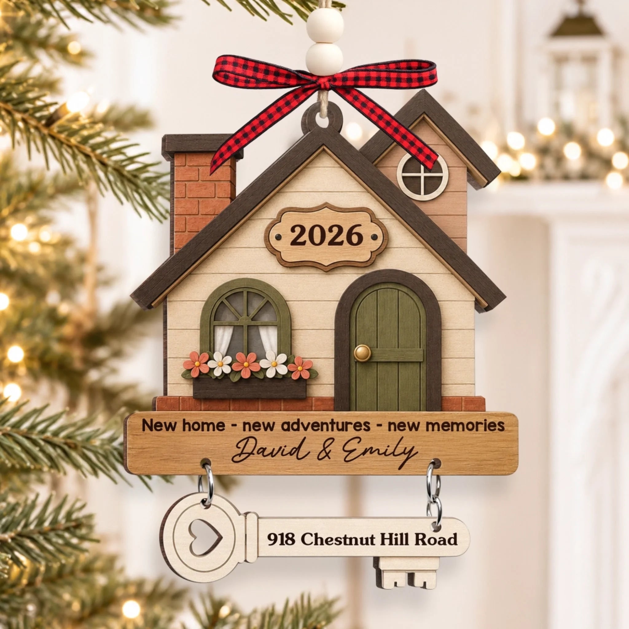 Custom New Home Wooden Ornament With Tag - Personalized Anniversary Christmas Wedding Gifts For Husband And Wife, Him And Her - Where New Memories Begin