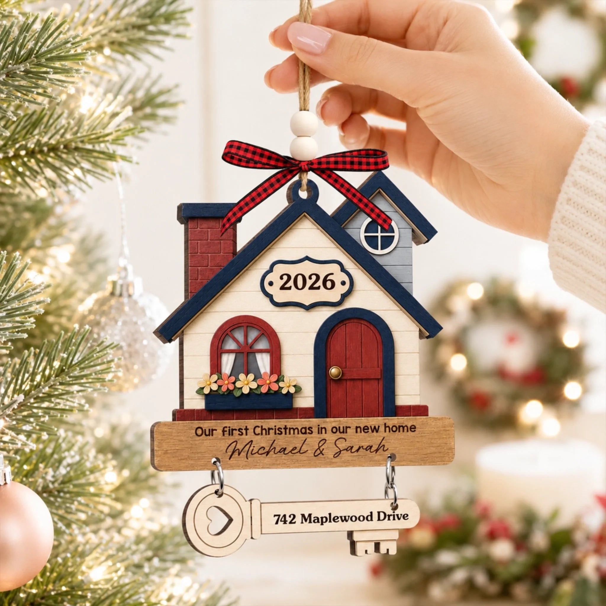 Custom New Home Wooden Ornament With Tag - Personalized Anniversary Christmas Wedding Gifts For Husband And Wife, Him And Her - Where New Memories Begin