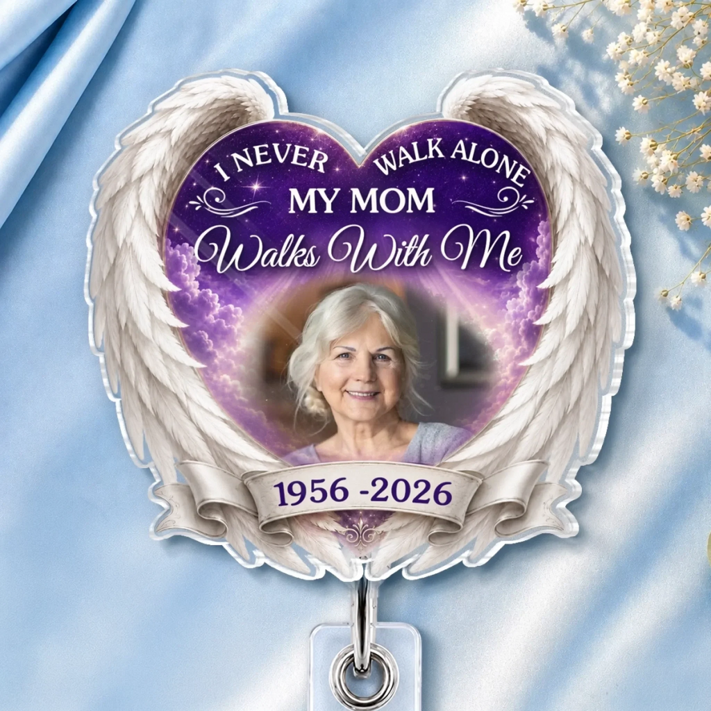 Custom Photo Acrylic Badge Reel - Personalized  Memorial Sympathy Gifts For Loss Of Mom, Dad - Until We Meet Again In Heaven
