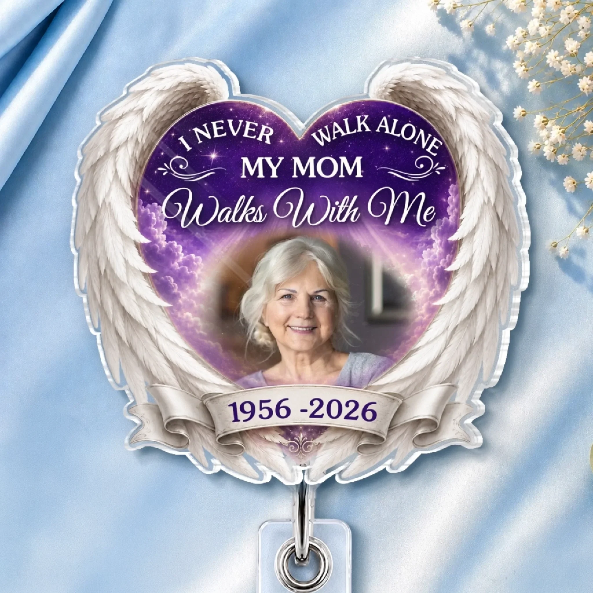 Custom Photo Acrylic Badge Reel - Personalized  Memorial Sympathy Gifts For Loss Of Mom, Dad - Until We Meet Again In Heaven