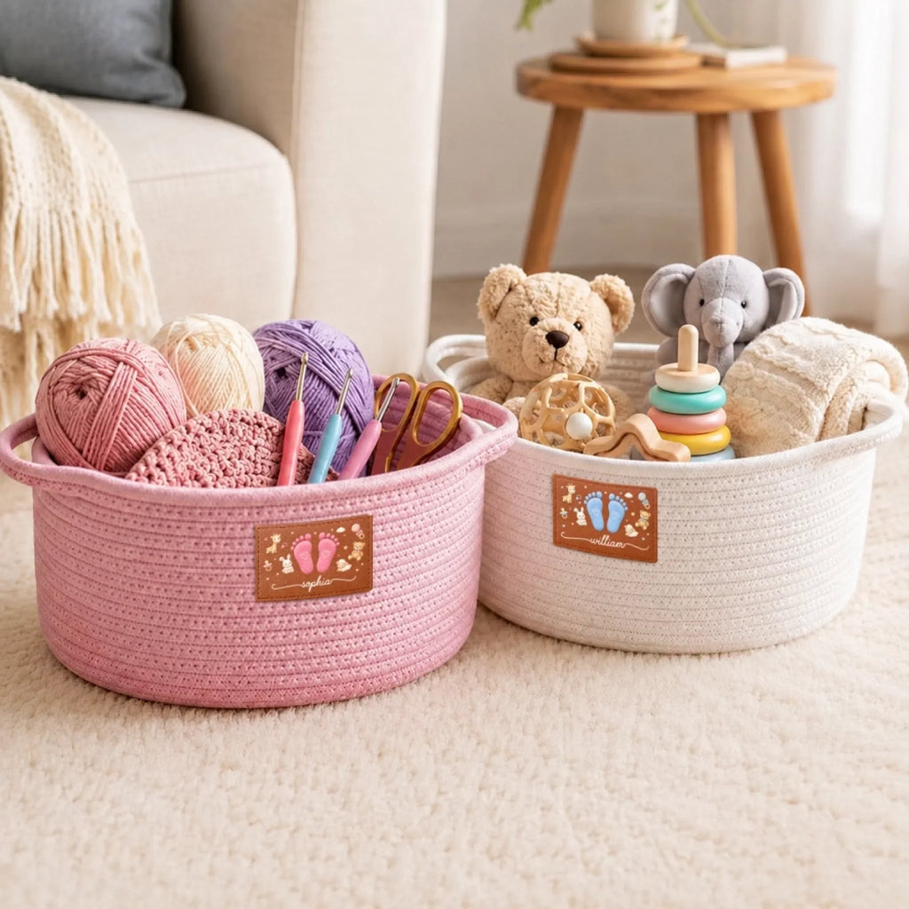Custom Woven Rope Basket - Personalized Baby Shower, Gender Reveal Gifts For New Moms, New Dads, New Parents - Hello Little Sunshine