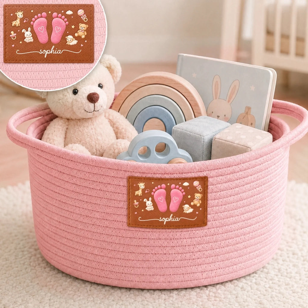 Custom Woven Rope Basket - Personalized Baby Shower, Gender Reveal Gifts For New Moms, New Dads, New Parents - Hello Little Sunshine