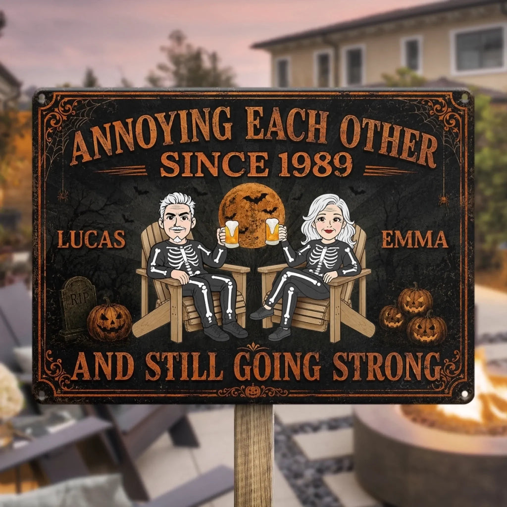 Custom Pumpkin Home Decor Metal Sign - Personalized Halloween Anniversary Wedding Gifts For Husband And Wife, Him And Her - Forever My Spooky Soulmate