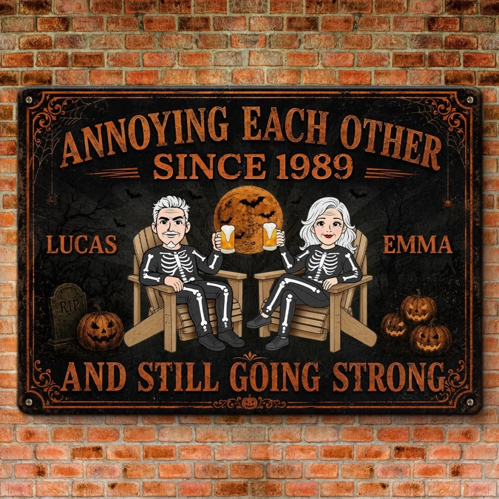 Custom Pumpkin Home Decor Metal Sign - Personalized Halloween Anniversary Wedding Gifts For Husband And Wife, Him And Her - Forever My Spooky Soulmate