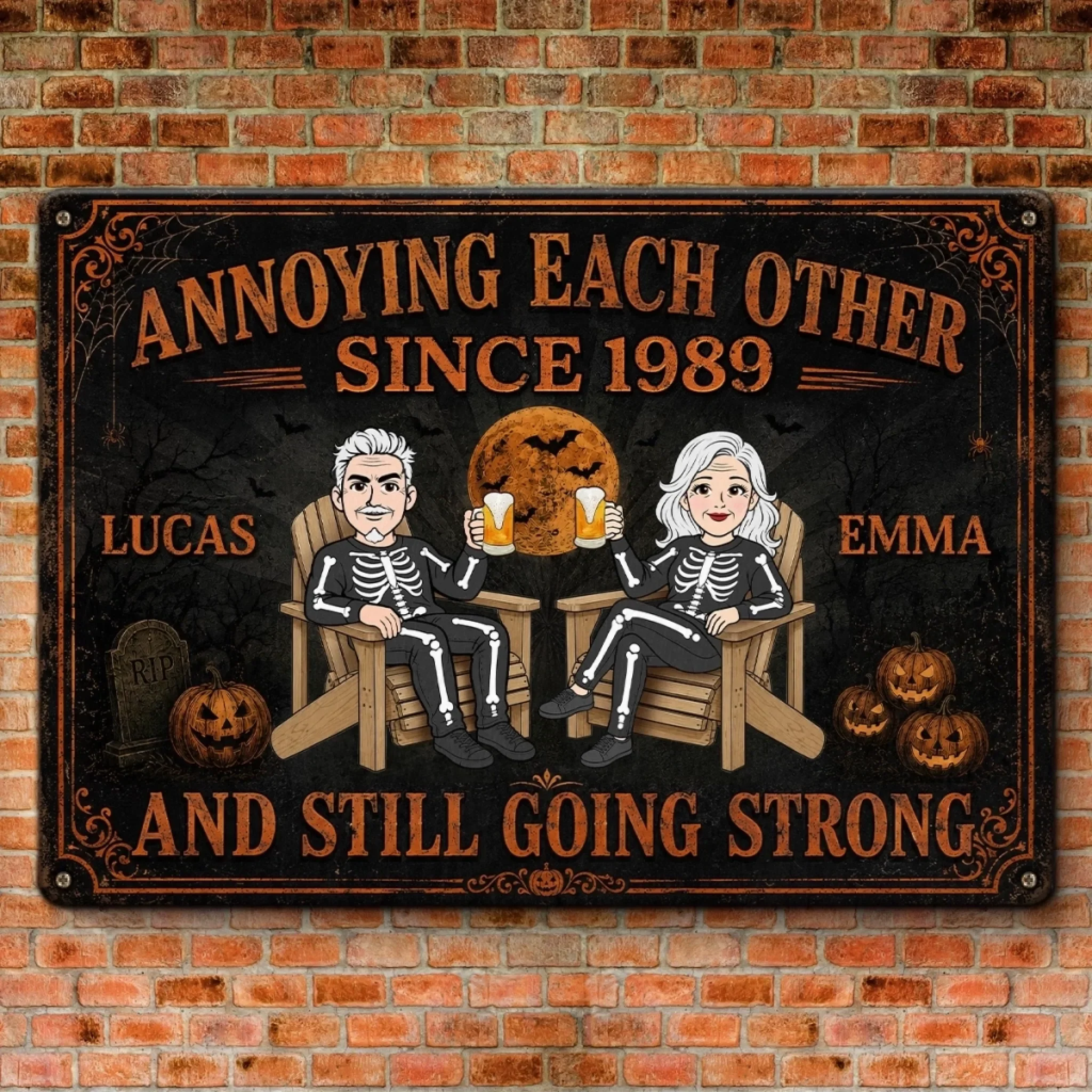 Custom Pumpkin Home Decor Metal Sign - Personalized Halloween Anniversary Wedding Gifts For Husband And Wife, Him And Her - Forever My Spooky Soulmate