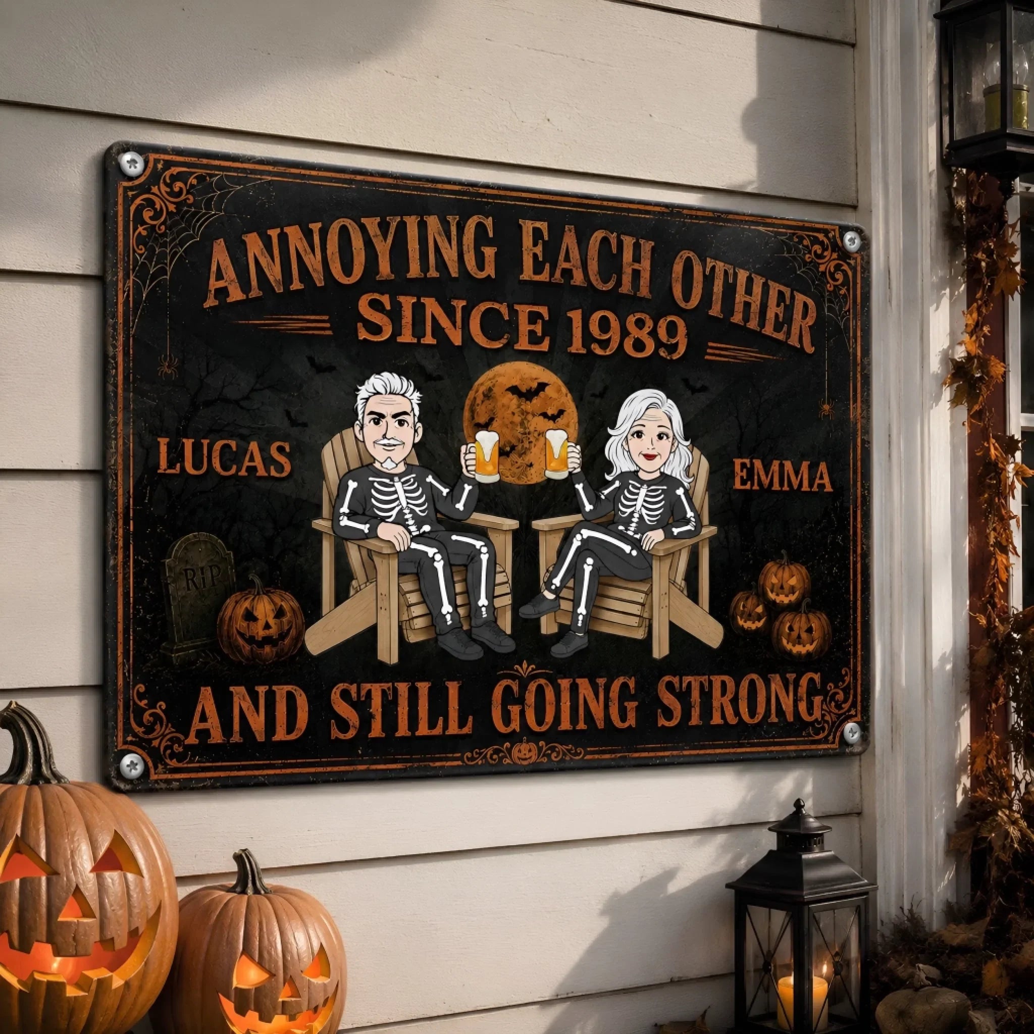 Custom Pumpkin Home Decor Metal Sign - Personalized Halloween Anniversary Wedding Gifts For Husband And Wife, Him And Her - Forever My Spooky Soulmate