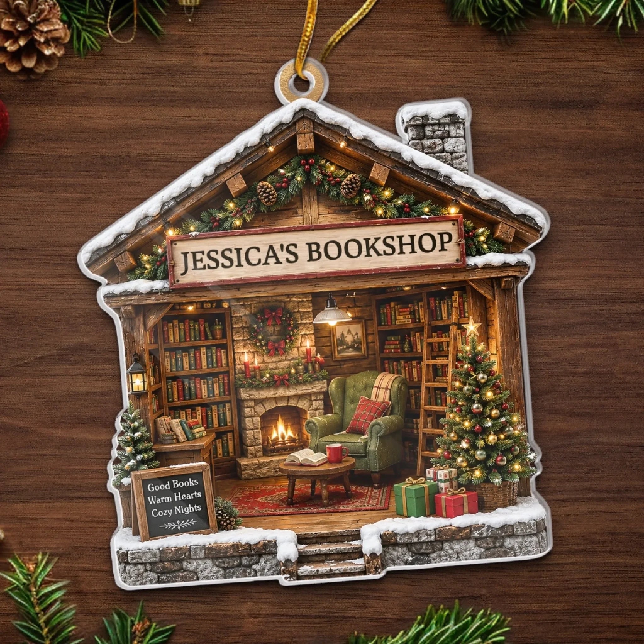 Custom Acrylic Ornament - Personalized Christmas Bookish Gifts For Book Lovers, Bookworms, Readers - Turning Pages Finding Peace