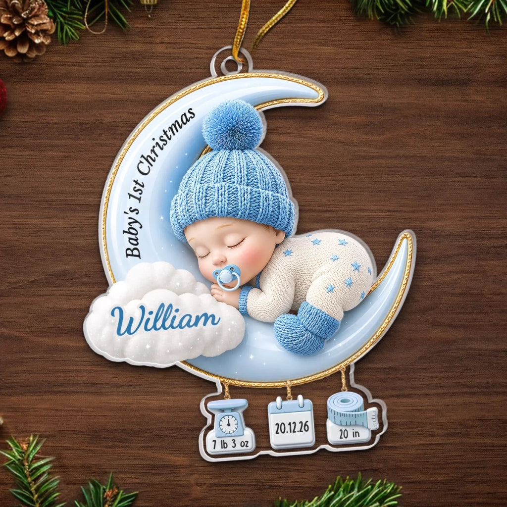 Custom First Christmas Acrylic Ornament - Personalized Baby Shower, Gender Reveal Gifts For New Moms, New Dads, New Parents - Sweet Dreams Little Angel