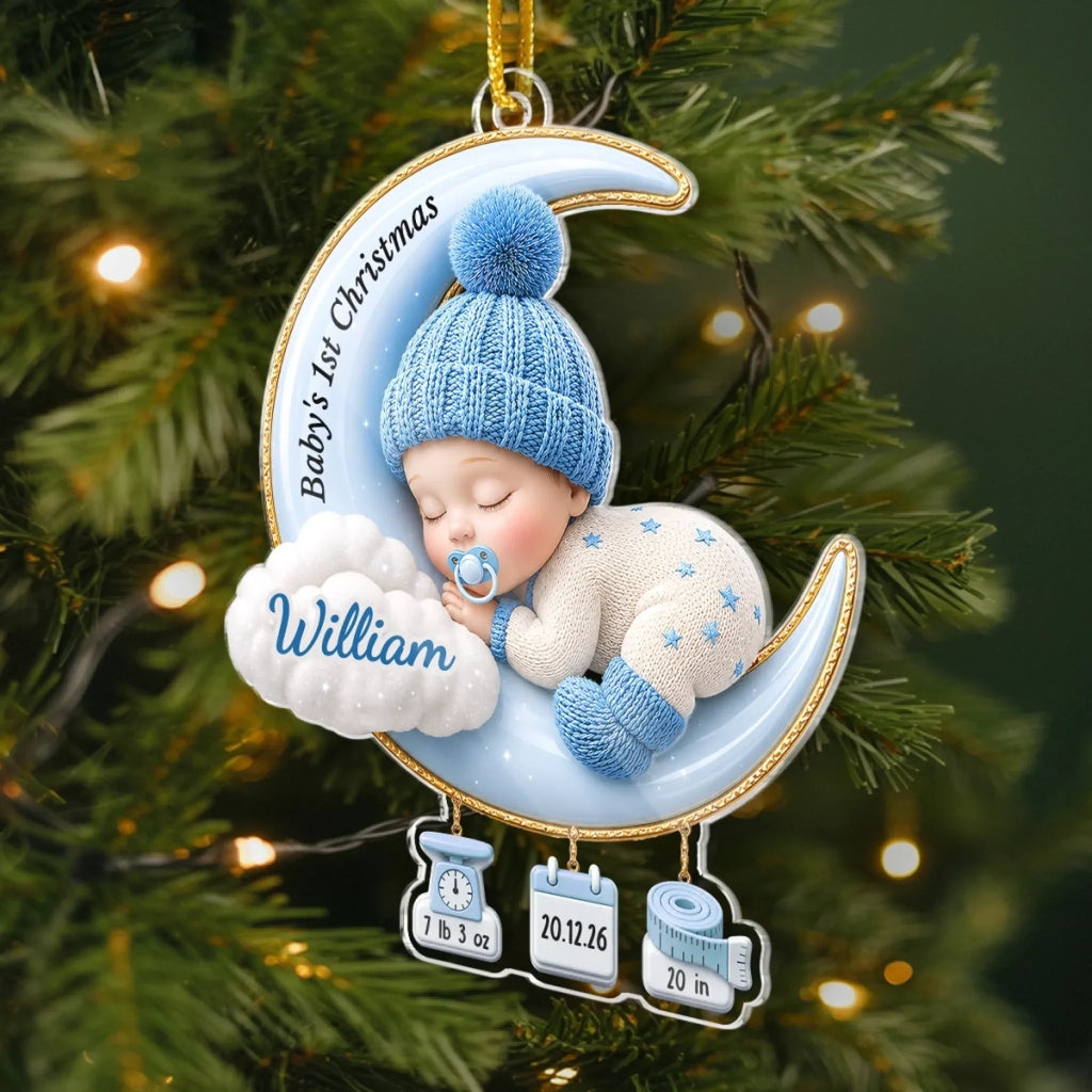 Custom First Christmas Acrylic Ornament - Personalized Baby Shower, Gender Reveal Gifts For New Moms, New Dads, New Parents - Sweet Dreams Little Angel