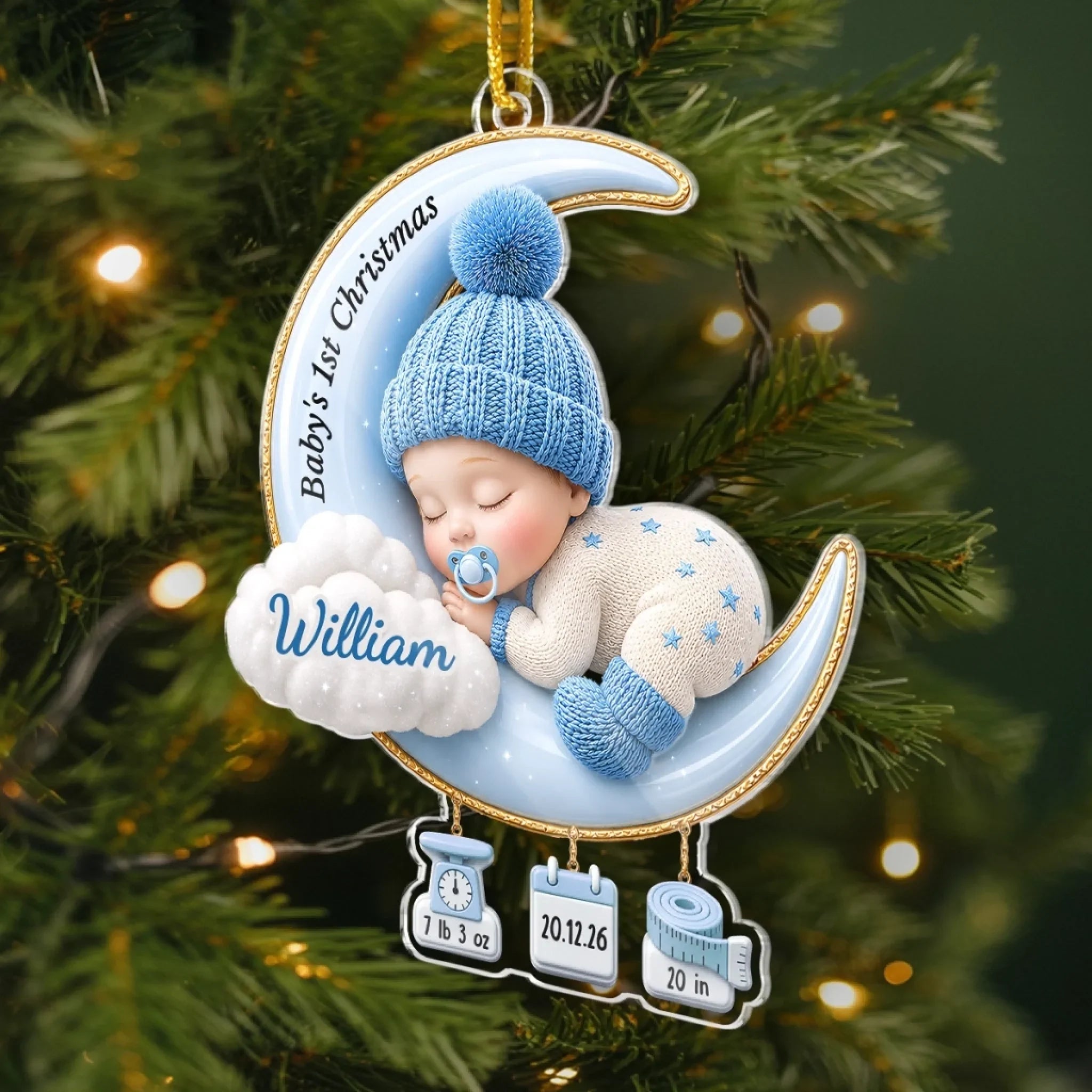 Custom First Christmas Acrylic Ornament - Personalized Baby Shower, Gender Reveal Gifts For New Moms, New Dads, New Parents - Sweet Dreams Little Angel