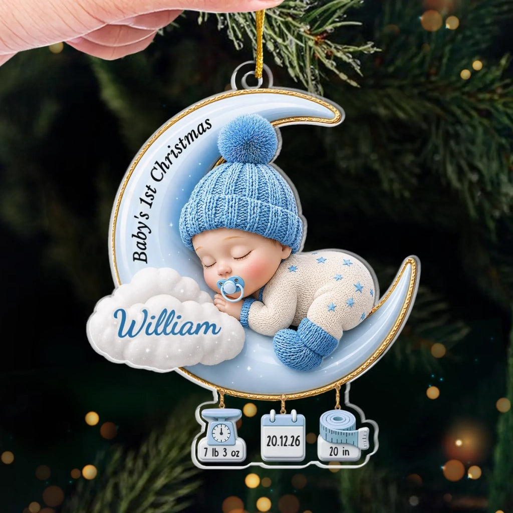 Custom First Christmas Acrylic Ornament - Personalized Baby Shower, Gender Reveal Gifts For New Moms, New Dads, New Parents - Sweet Dreams Little Angel