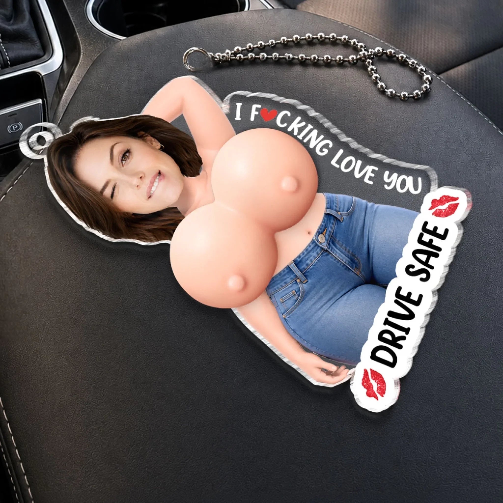 Custom Photo Squishy Acrylic Car Ornament - Personalized Anniversary Wedding Gifts For Husband And Wife, Him And Her - Buckle Up, Babe
