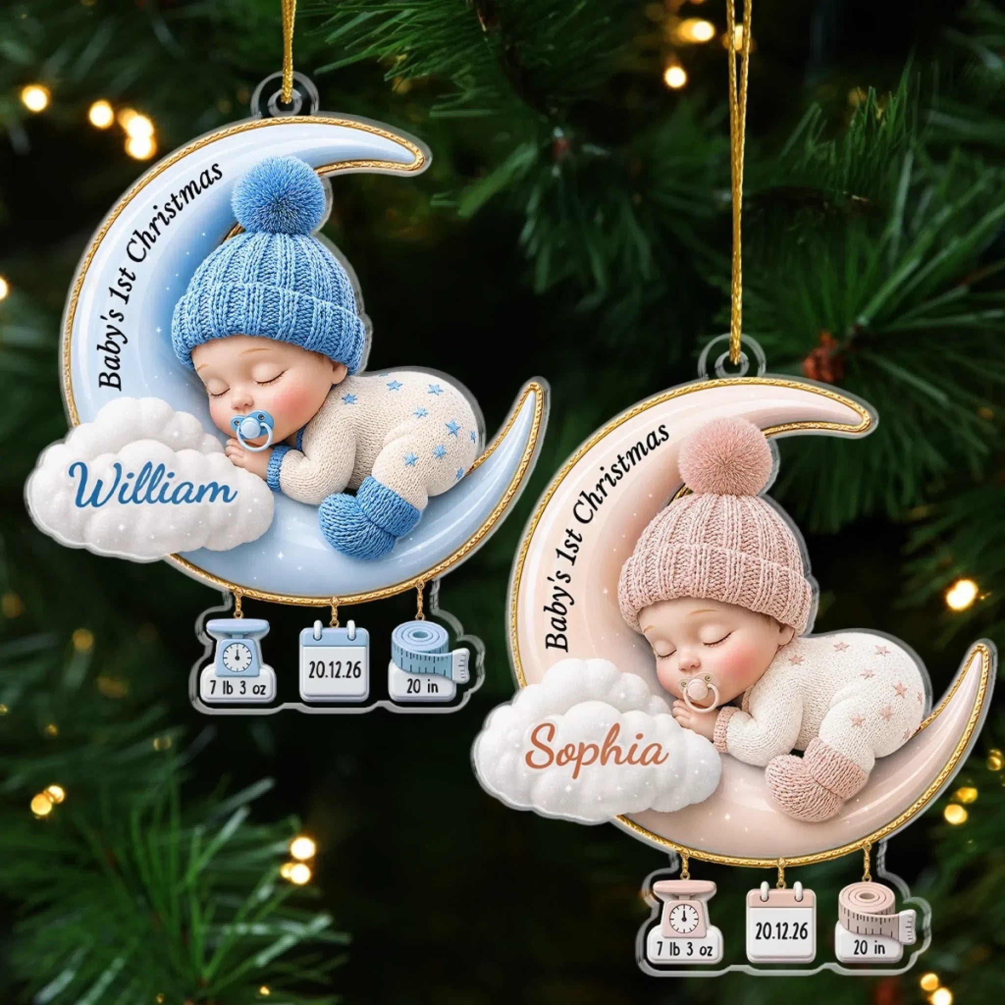 Custom First Christmas Acrylic Ornament - Personalized Baby Shower, Gender Reveal Gifts For New Moms, New Dads, New Parents - Sweet Dreams Little Angel