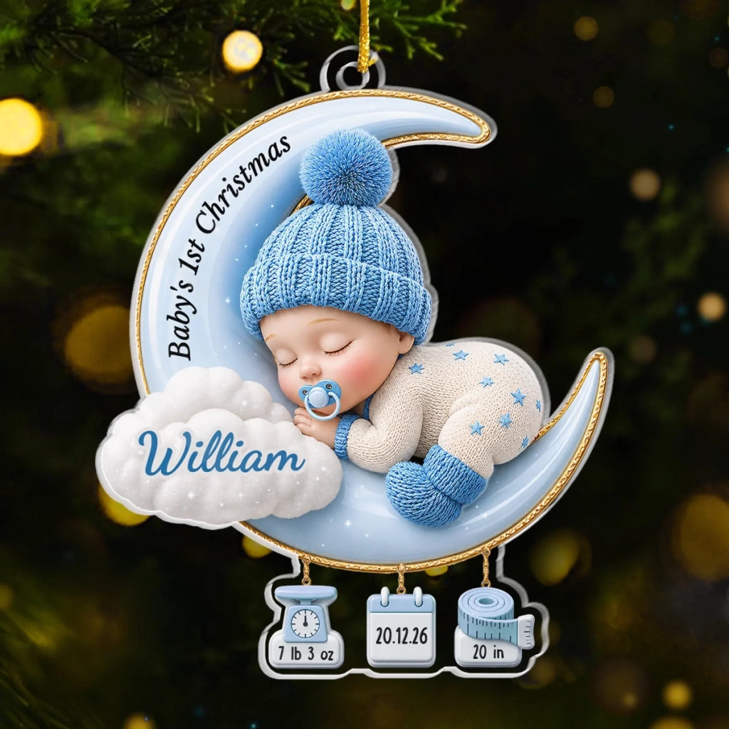 Custom First Christmas Acrylic Ornament - Personalized Baby Shower, Gender Reveal Gifts For New Moms, New Dads, New Parents - Sweet Dreams Little Angel