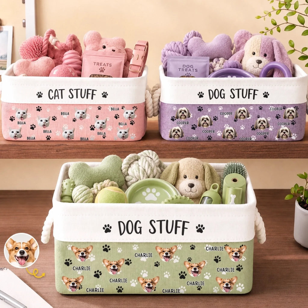 Custom Photo Storage Basket - Personalized  Birthday Gifts For Dog Cat Lovers, Dog Dad And Mom, Cat Owners - Home Is Where Paws Are