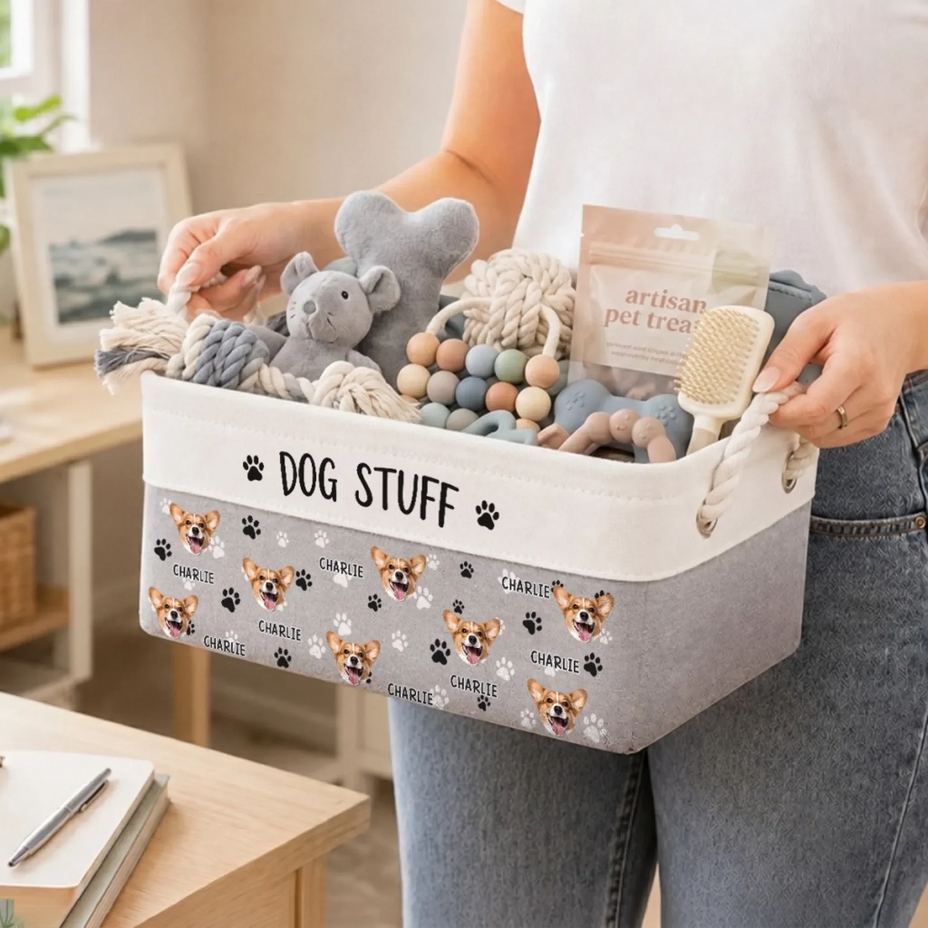 Custom Photo Storage Basket - Personalized  Birthday Gifts For Dog Cat Lovers, Dog Dad And Mom, Cat Owners - Home Is Where Paws Are