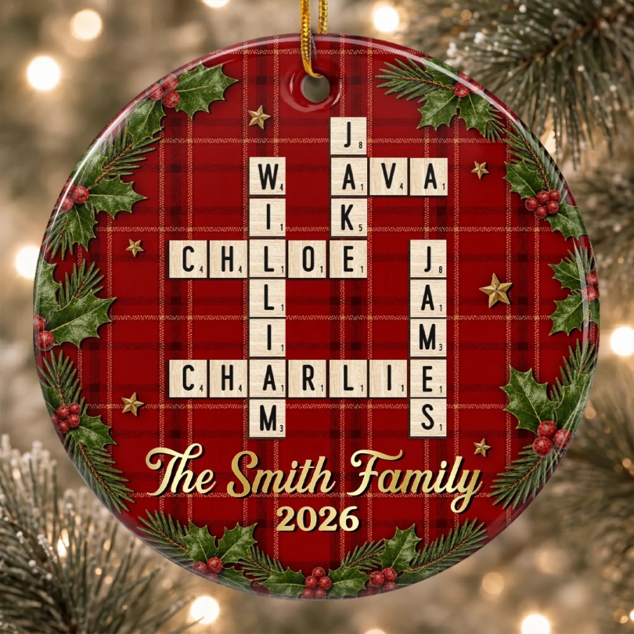 Custom Scrabble Ceramic Ornament - Personalized Christmas Birthday Gifts For Mom, Dad, Brother, Sister - Home Is Christmas