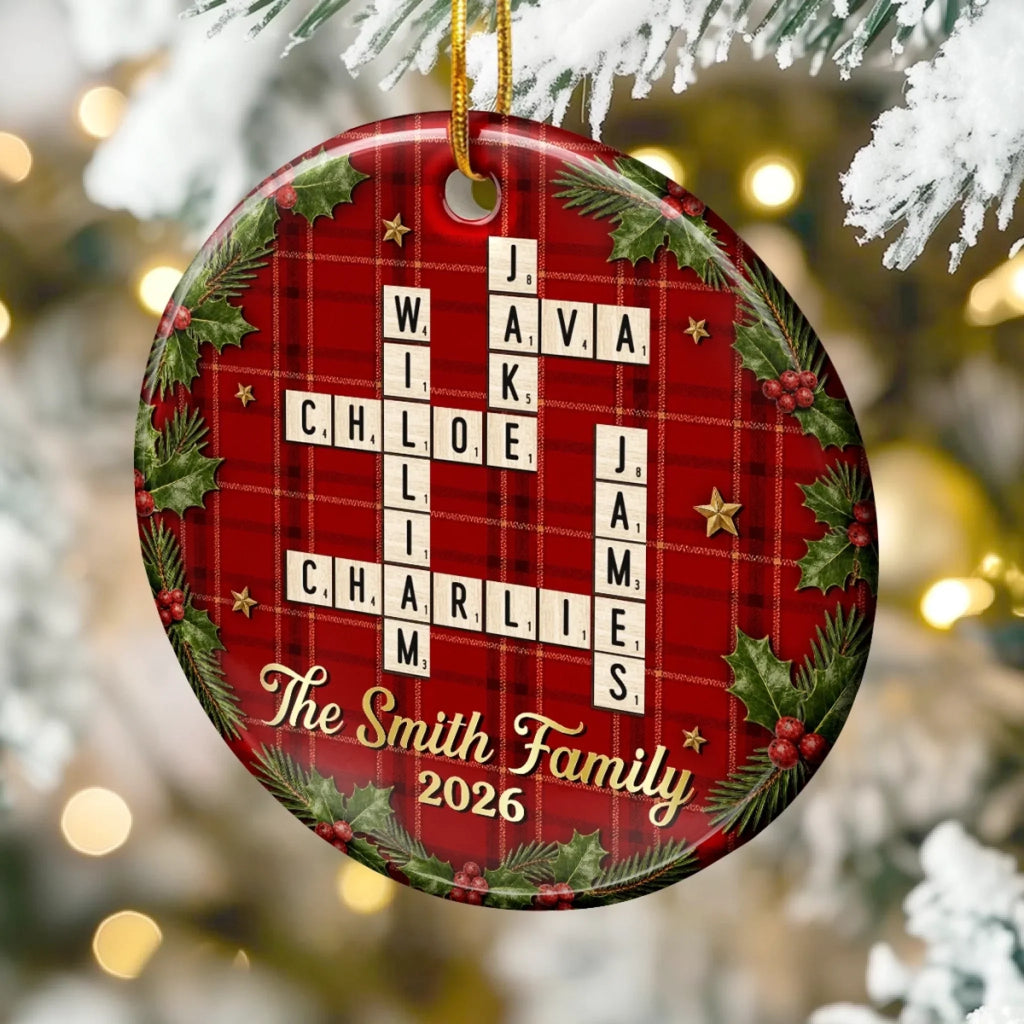 Custom Scrabble Ceramic Ornament - Personalized Christmas Birthday Gifts For Mom, Dad, Brother, Sister - Home Is Christmas