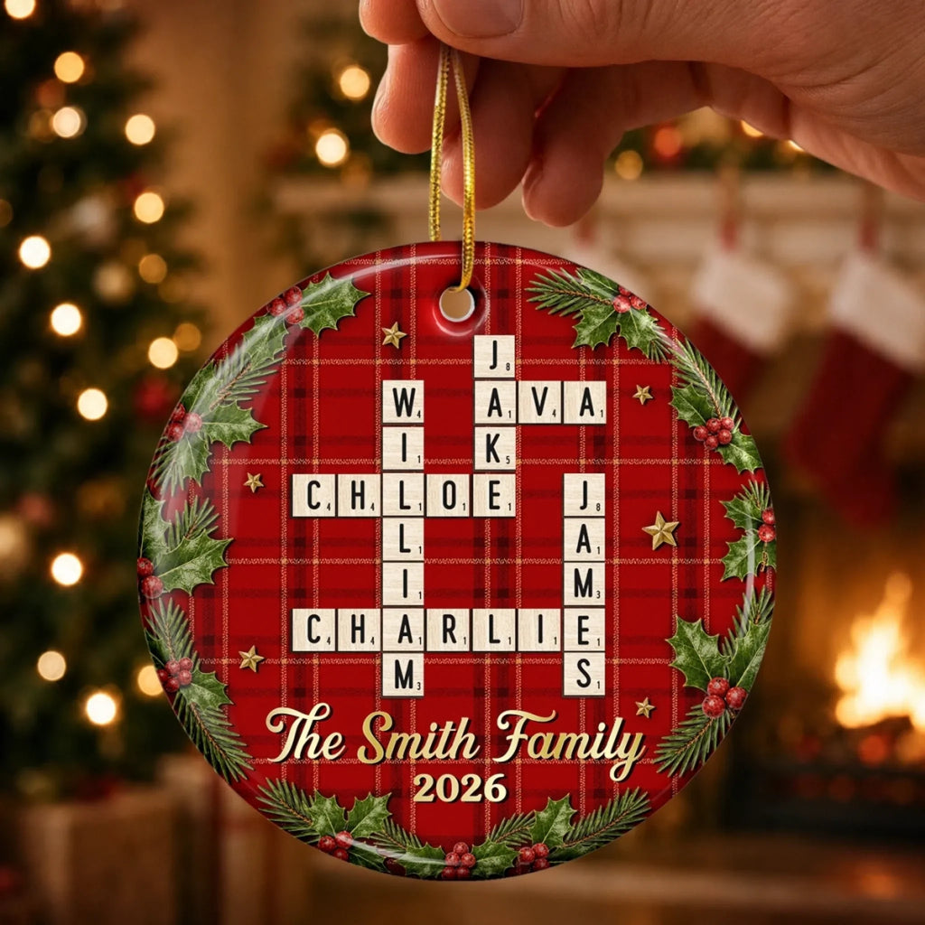 Custom Scrabble Ceramic Ornament - Personalized Christmas Birthday Gifts For Mom, Dad, Brother, Sister - Home Is Christmas