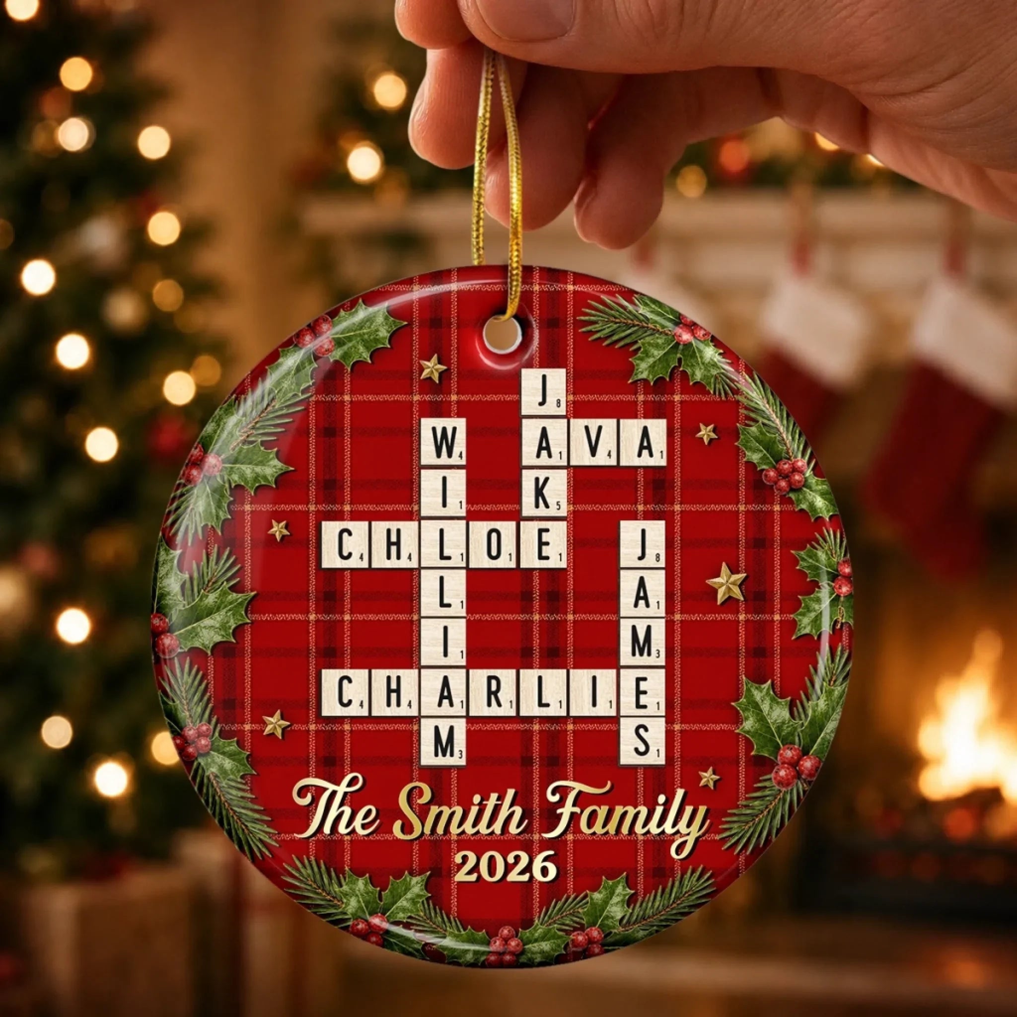 Custom Scrabble Ceramic Ornament - Personalized Christmas Birthday Gifts For Mom, Dad, Brother, Sister - Home Is Christmas