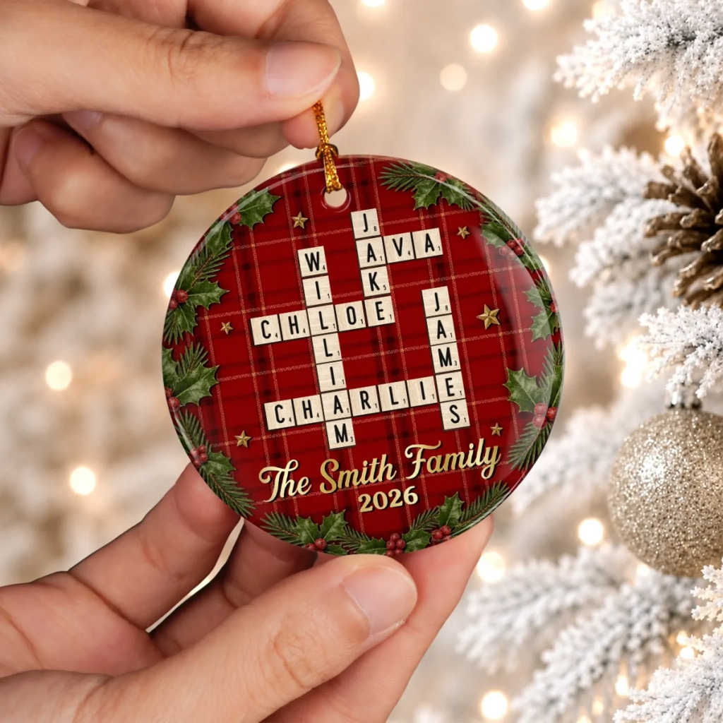 Custom Scrabble Ceramic Ornament - Personalized Christmas Birthday Gifts For Mom, Dad, Brother, Sister - Home Is Christmas