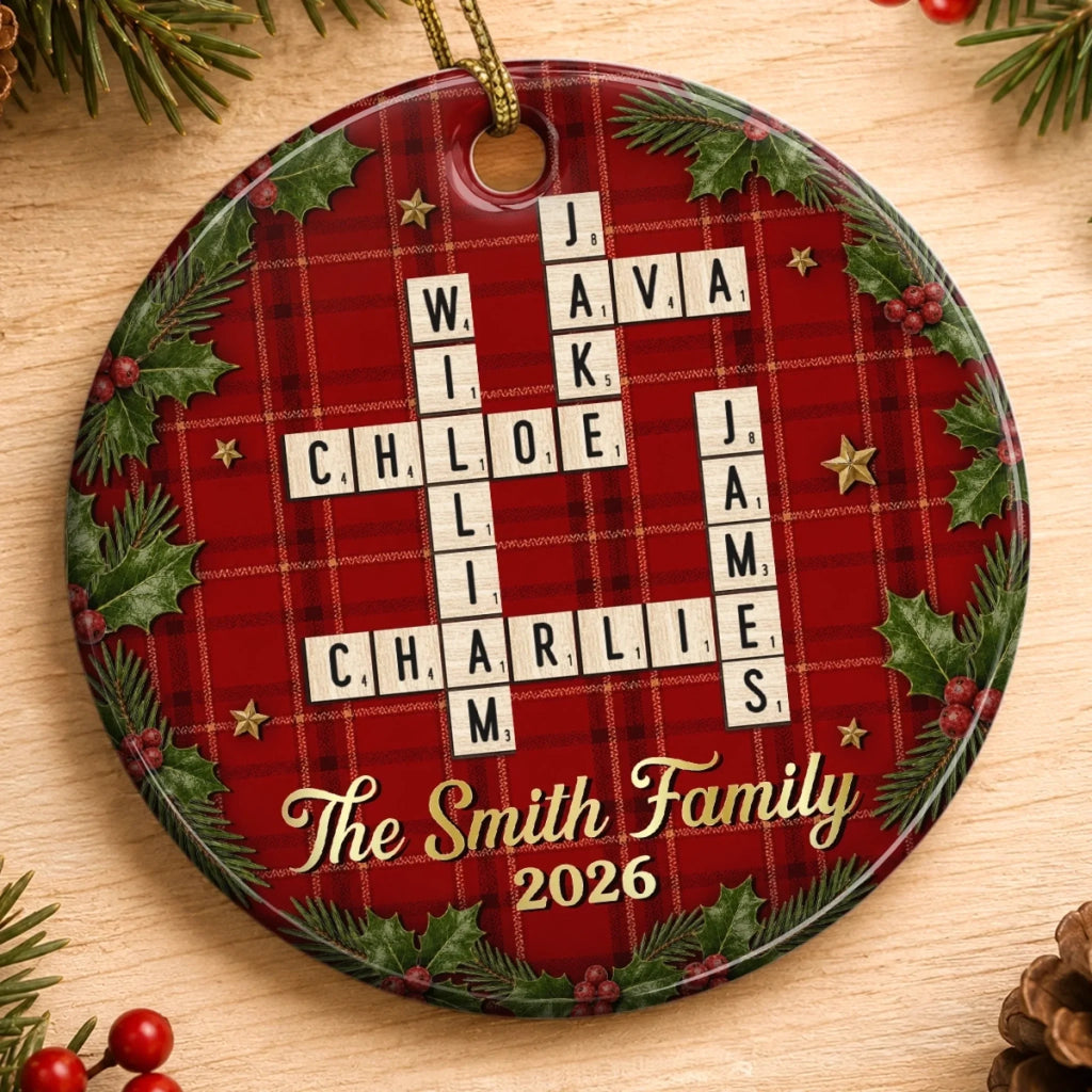 Custom Scrabble Ceramic Ornament - Personalized Christmas Birthday Gifts For Mom, Dad, Brother, Sister - Home Is Christmas