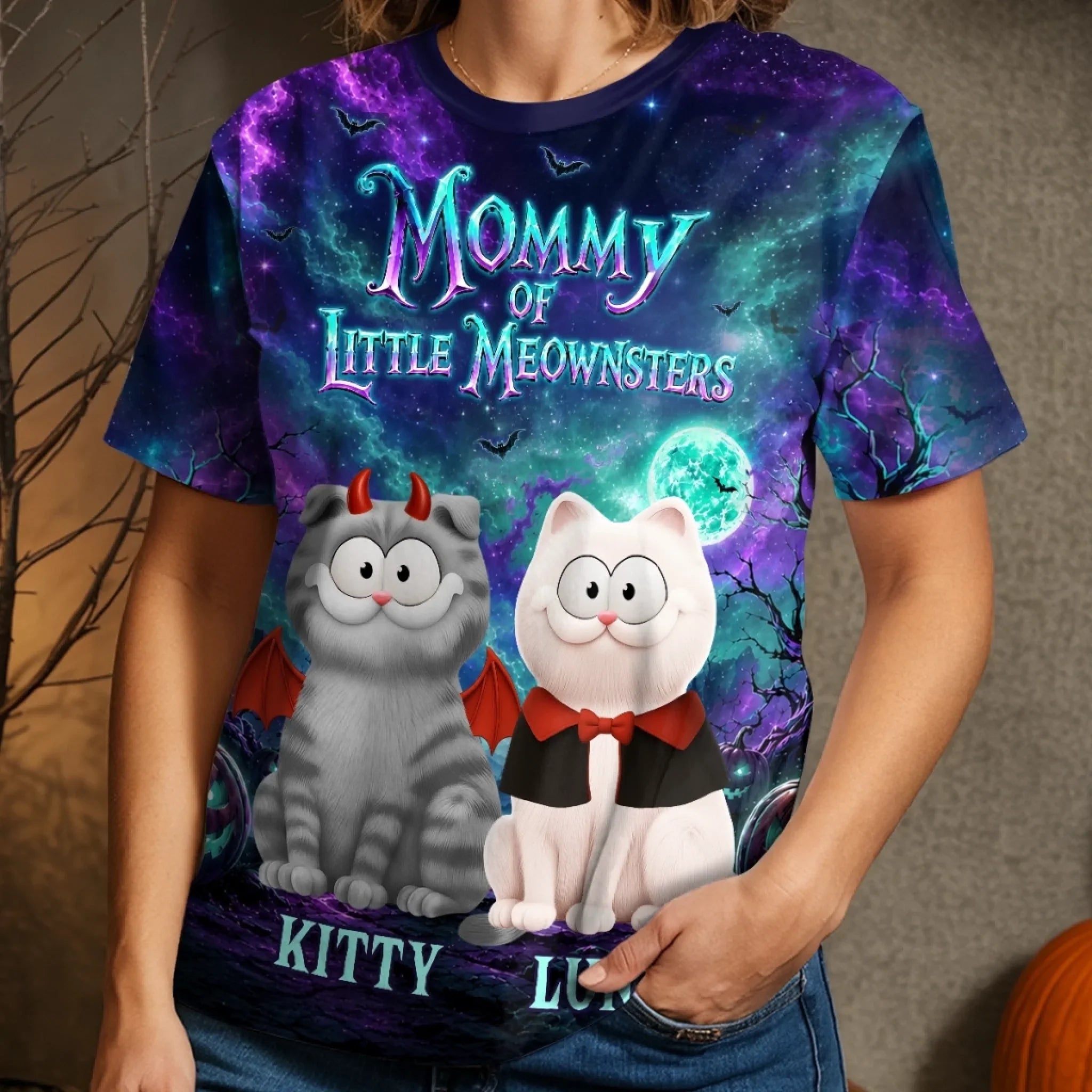 Custom T-shirt - Personalized Halloween Birthday Gifts For Cat Lovers, Cat Mom And Dad - Witchy Whisker Wonders