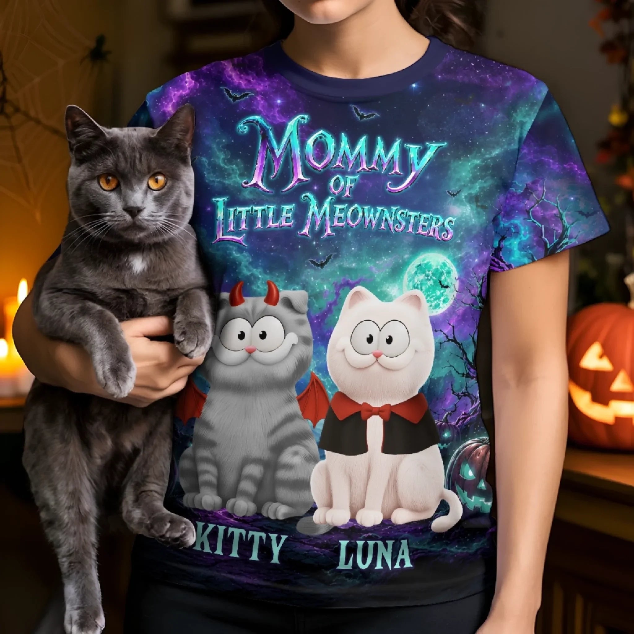 Custom T-shirt - Personalized Halloween Birthday Gifts For Cat Lovers, Cat Mom And Dad - Witchy Whisker Wonders