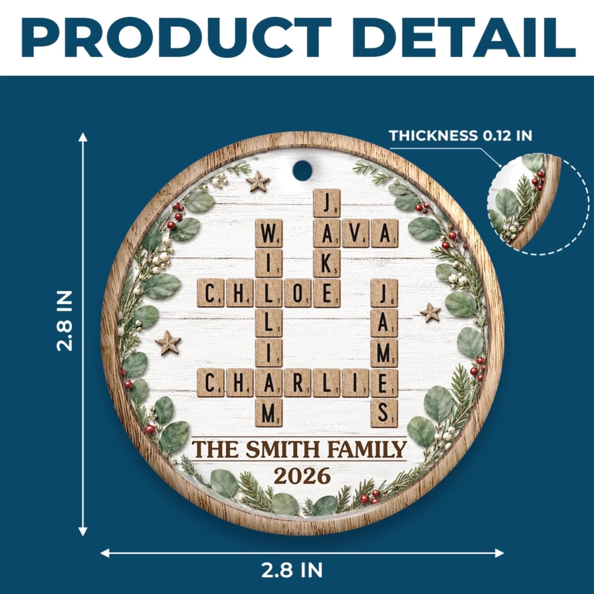 Custom Scrabble Ceramic Ornament - Personalized Christmas Birthday Gifts For Mom, Dad, Brother, Sister - Together Makes Christmas